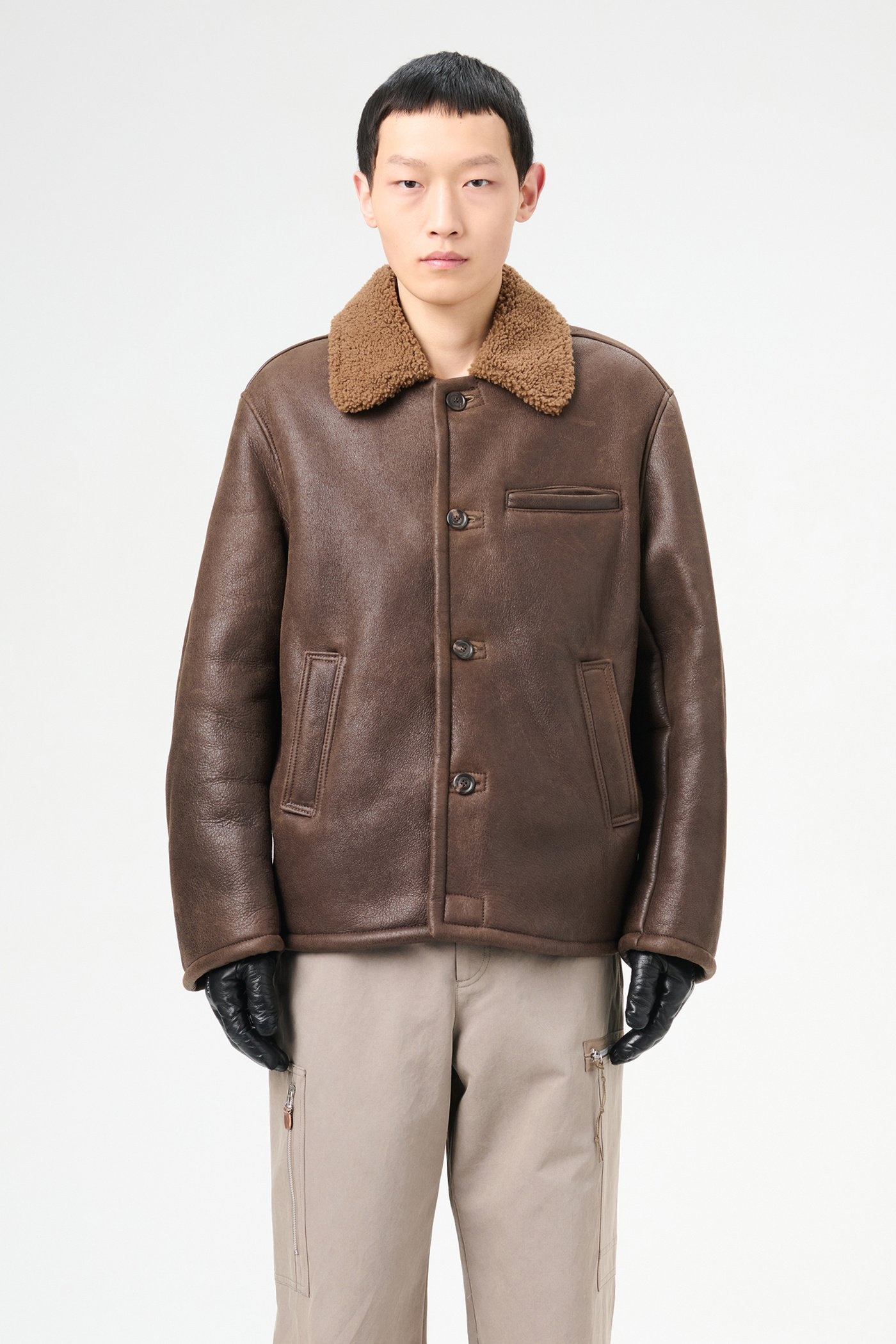 Alaska Jacket Rustic Grain Brown Shearling - 3