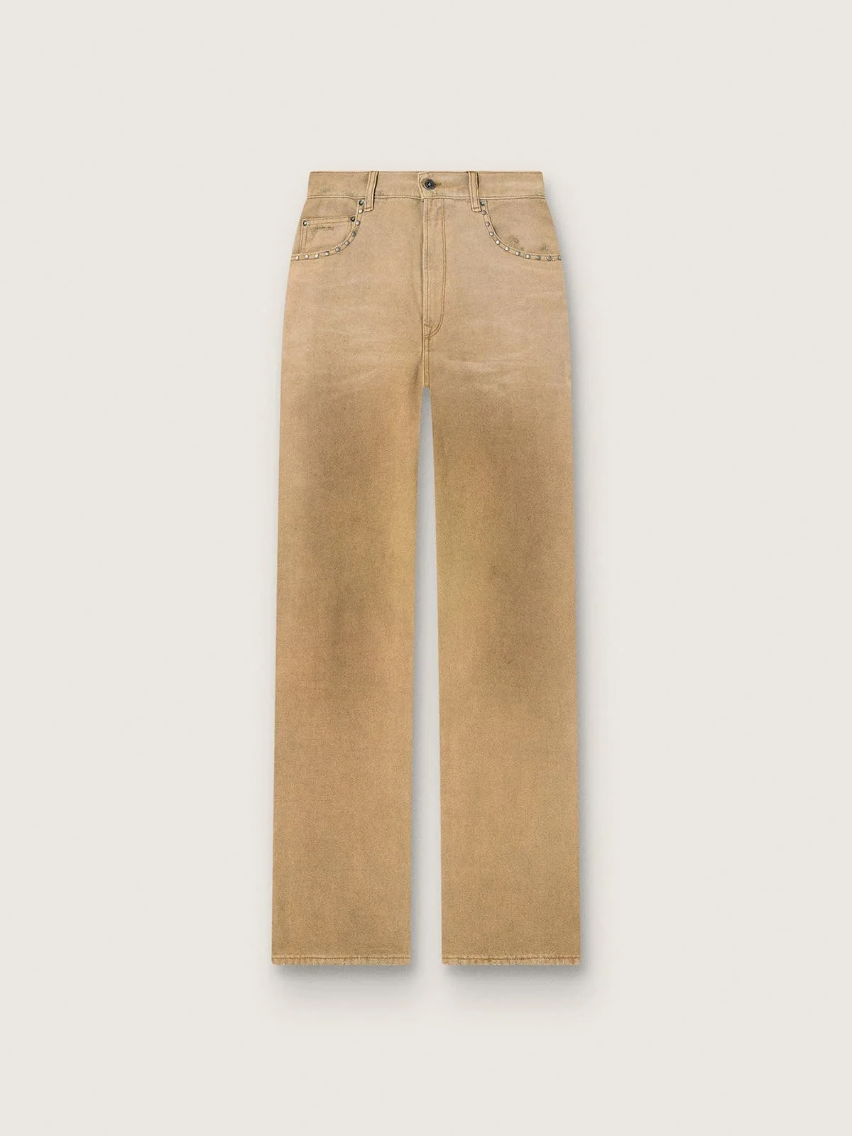Women's beige cotton jeans with studs - 1