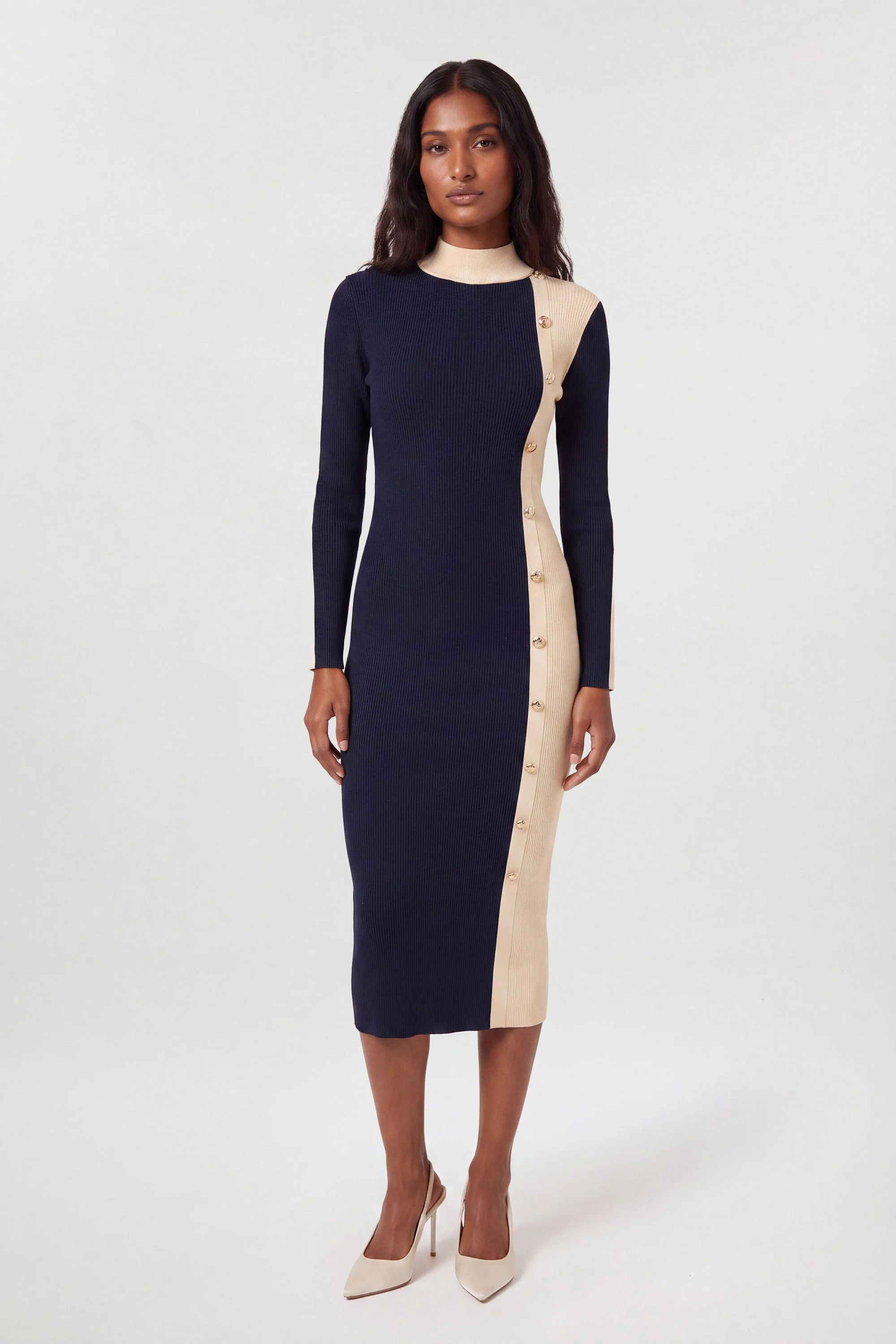 Petite Knit Rib With Contrast Detail Midi Dress - 1