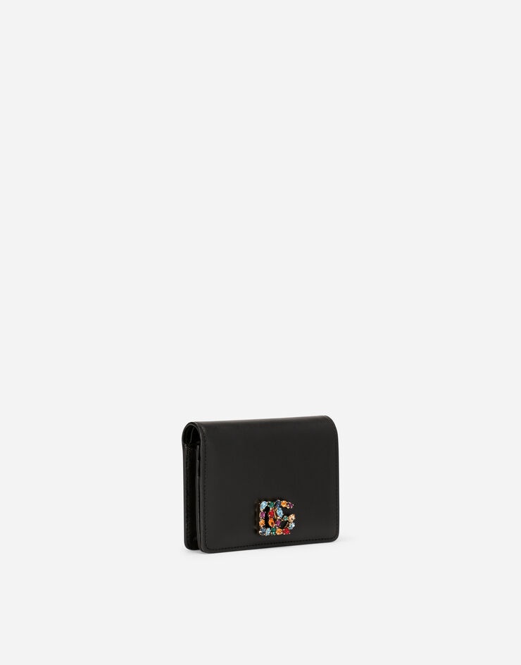 Calfskin wallet with rhinestone-detailed DG logo - 2