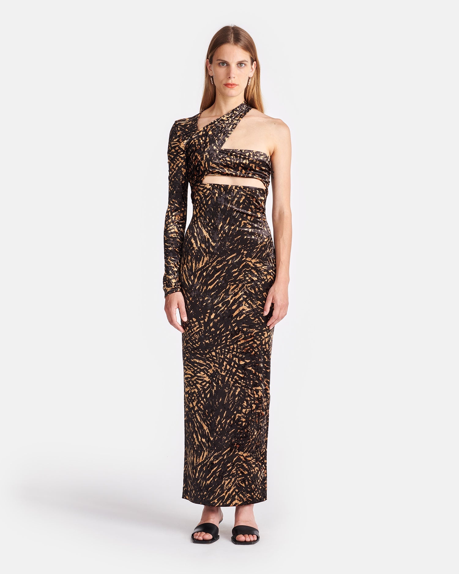 Asymmetric Crushed Velvet Midi Dress - 2