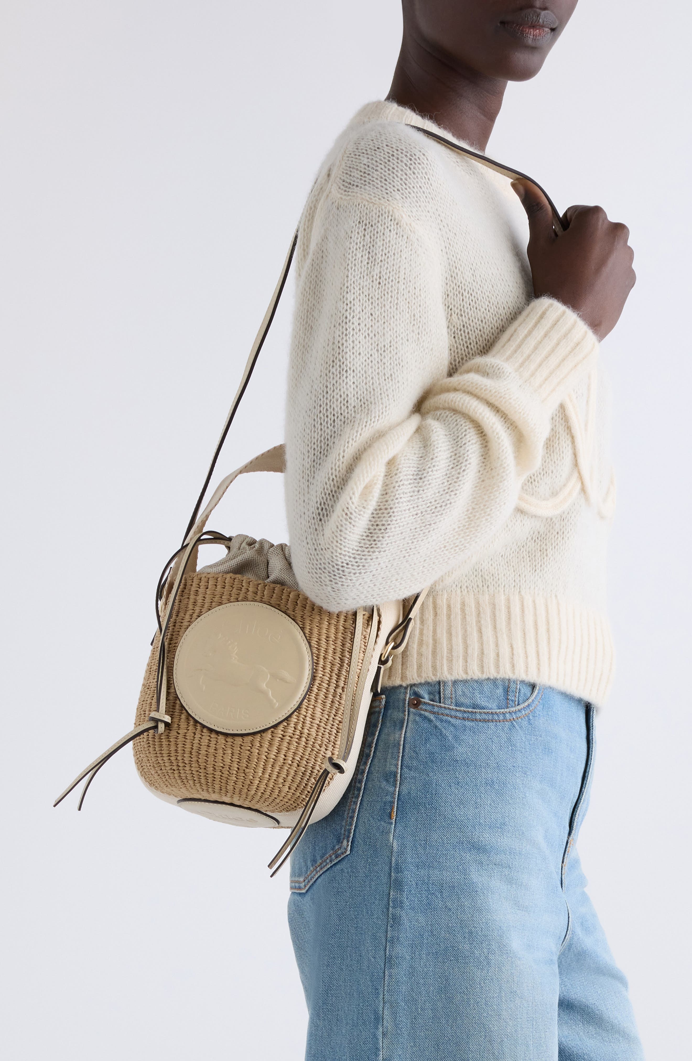 Chloé Horse Medal Woven Raffia Basket Bag in Deep Ivory at Nordstrom - 2