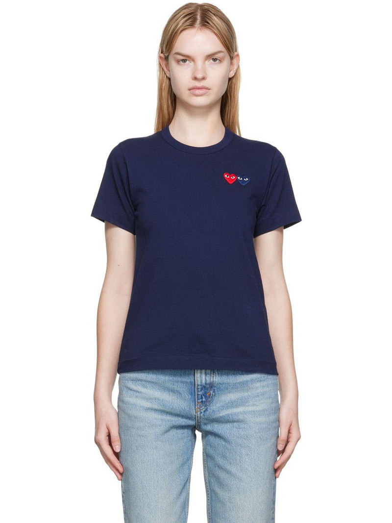 Navy Double Heart Patch T-Shirt - 1