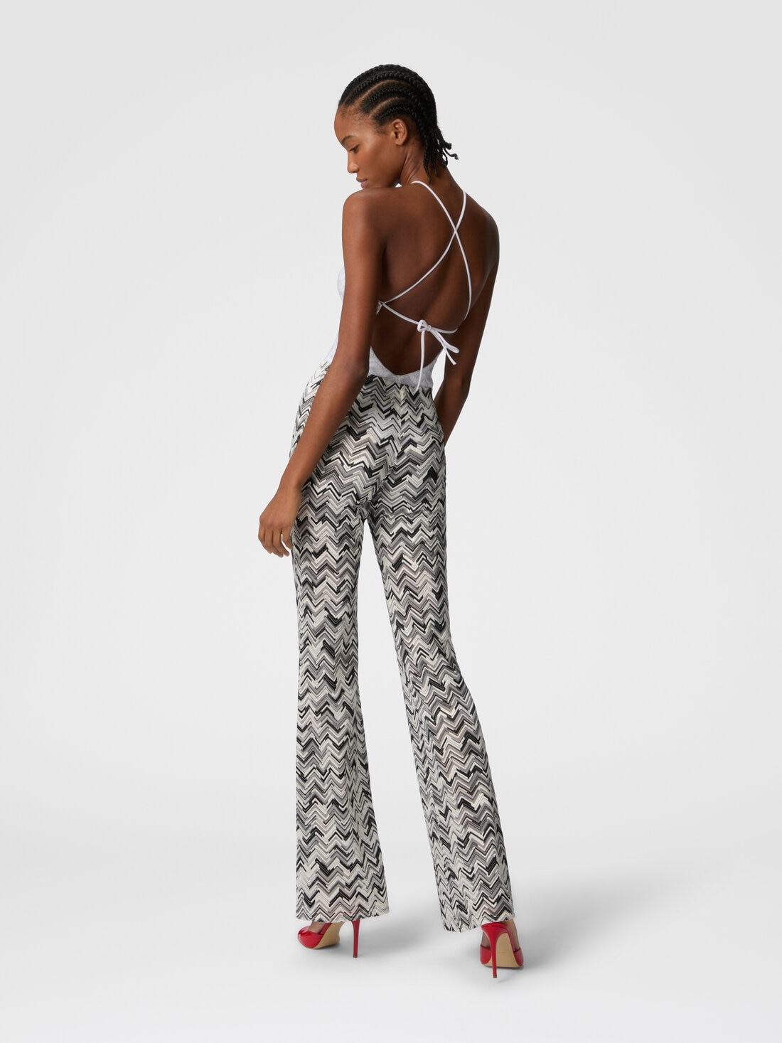 Flare trousers in slub zigzag viscose blend - 3