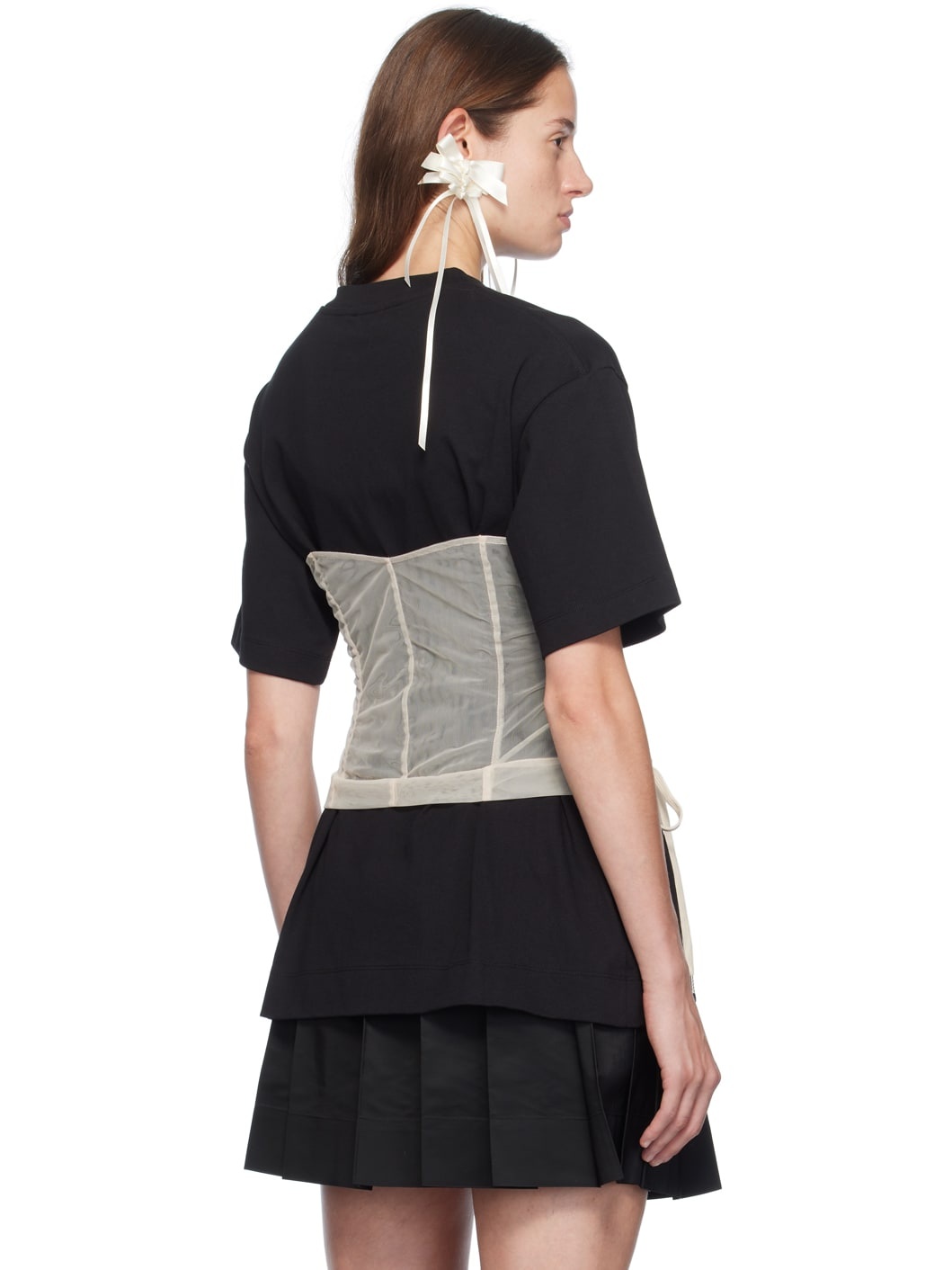 Black & Beige Boxy Corset Panel T-Shirt - 3