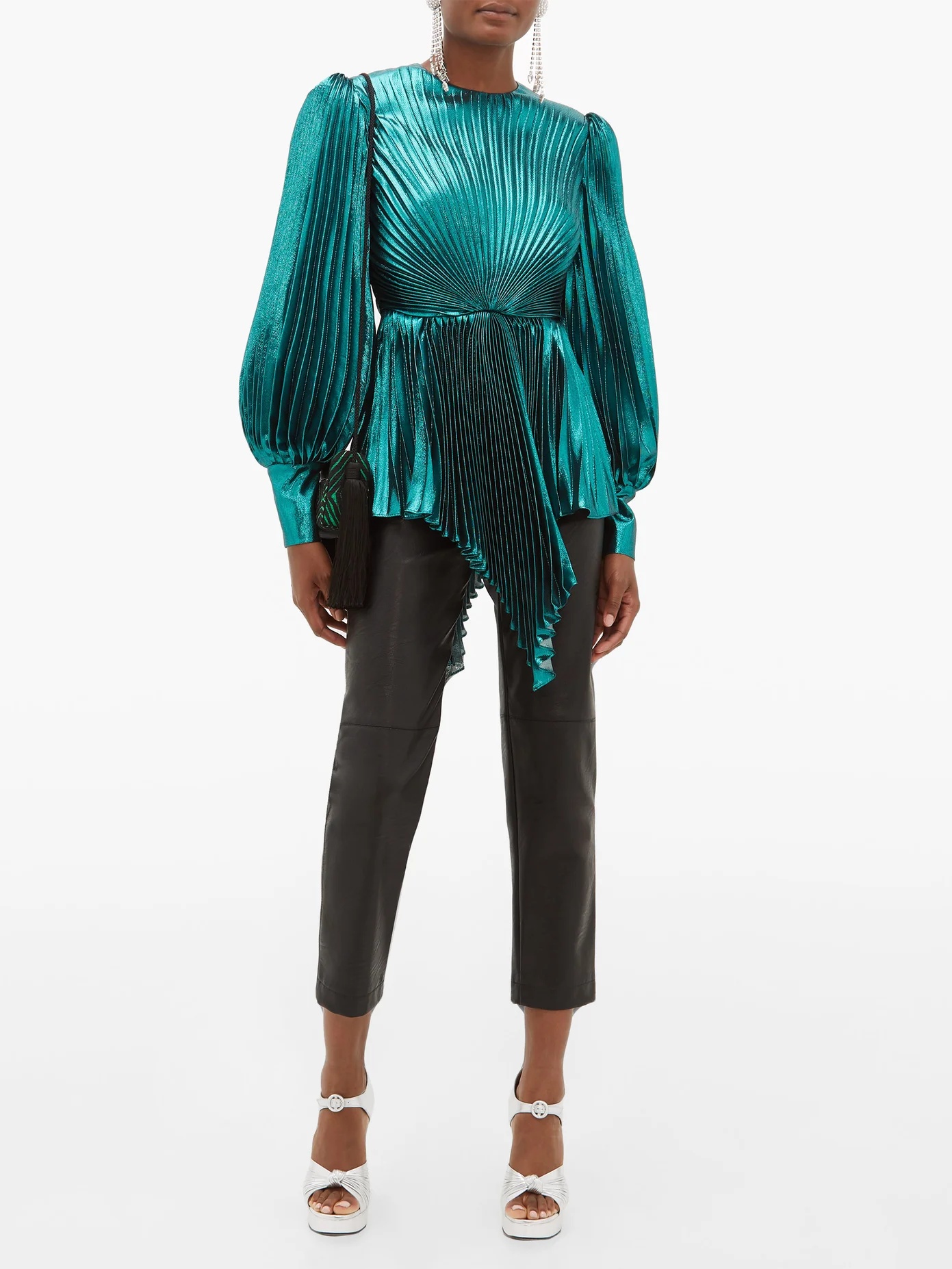 Plissé metallic silk-blend blouse - 7