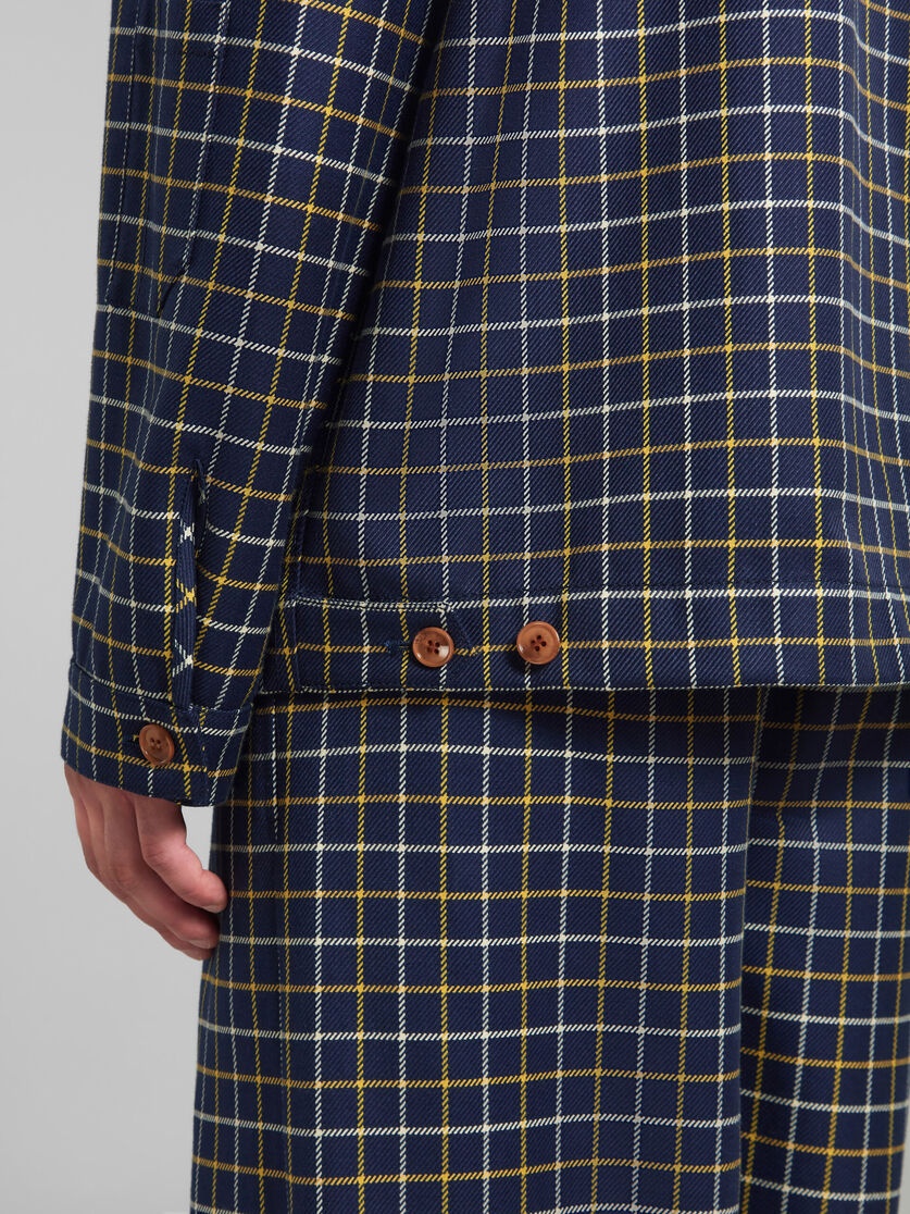 BLUE CHECKED WOOL AND COTTON OVERSHIRT - 5