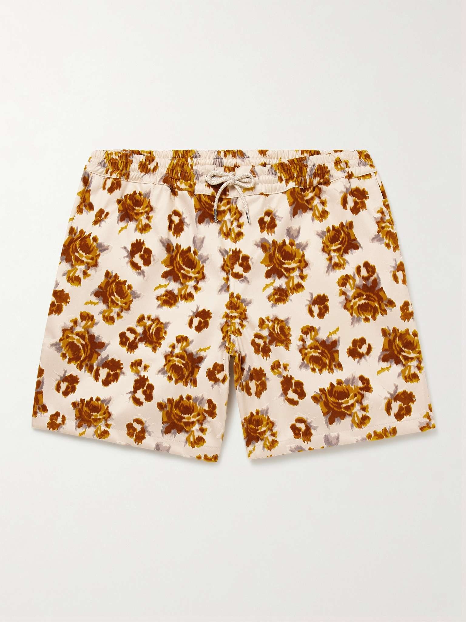 Volta Straight-Leg Flocked Cotton-Twill Drawstring Shorts - 1