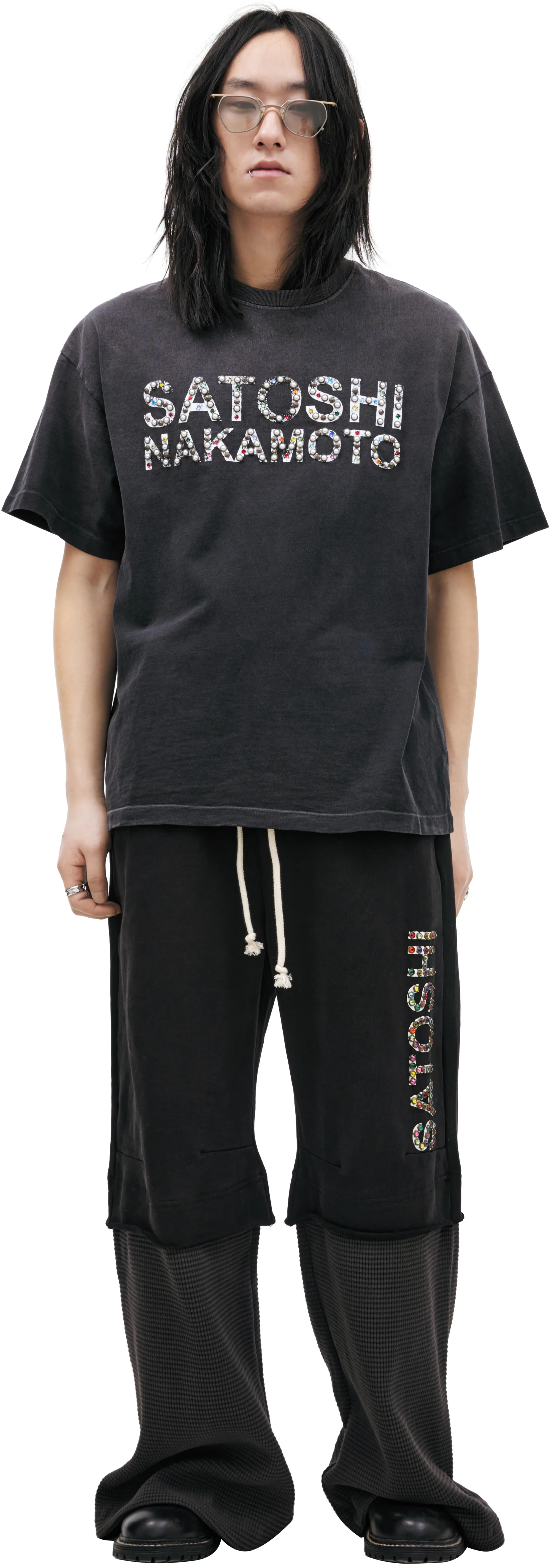 T-SHIRT WITH RHINESTONE LOGO - 1