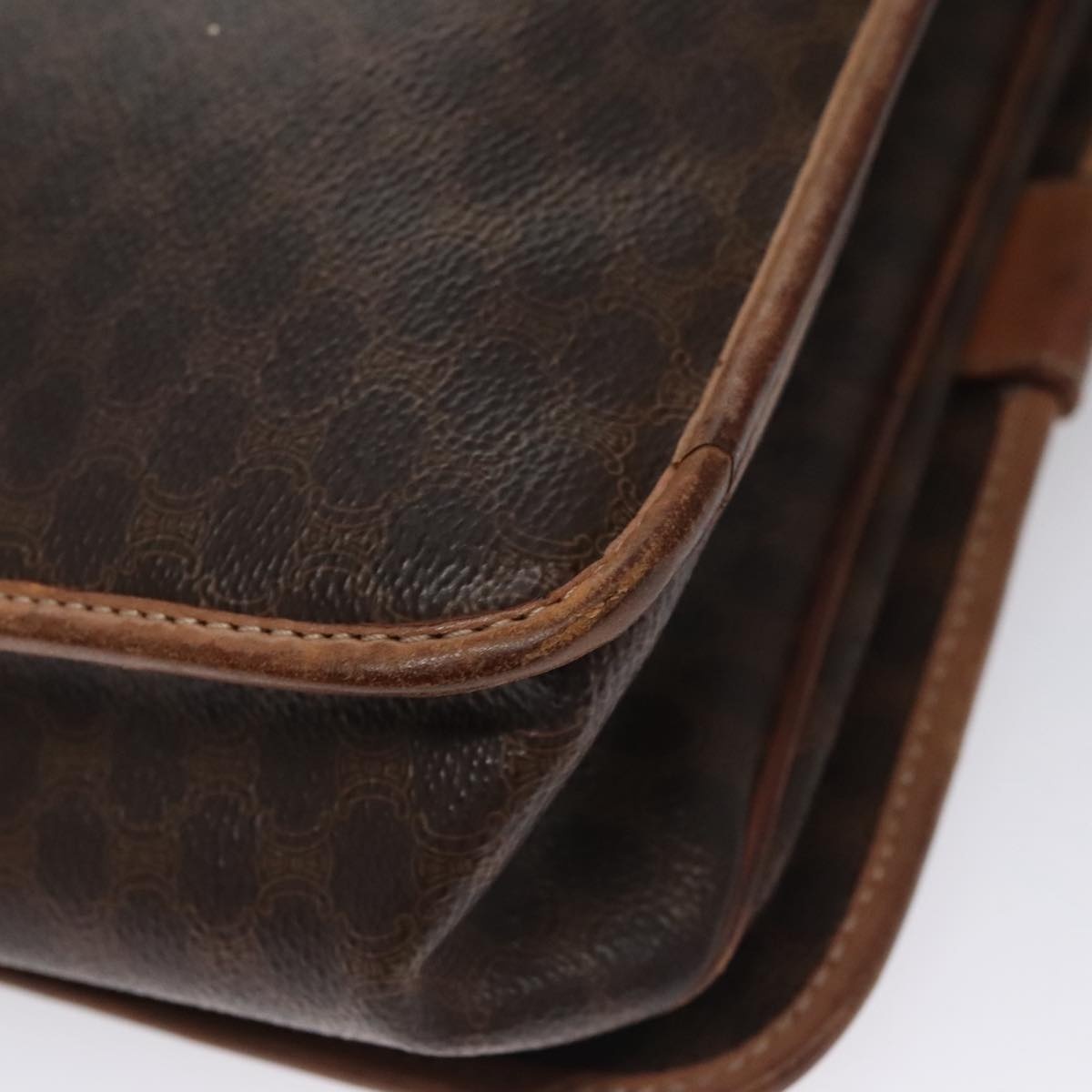 CELINE Macadam Canvas Shoulder Bag Pvc Leather Brown Gold - 13