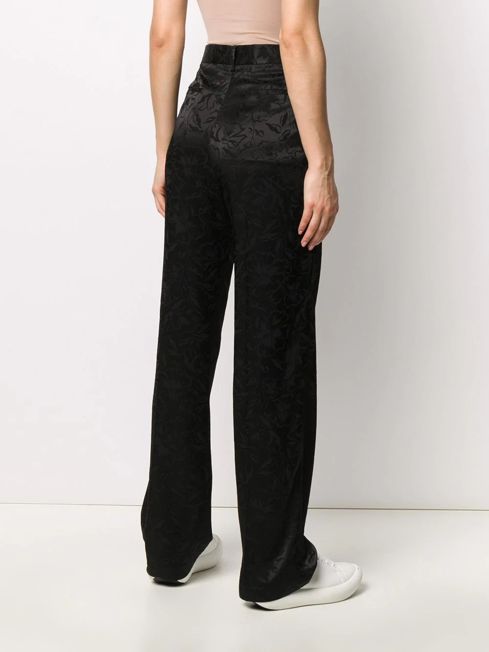 floral-jacquard straight-leg satin trousers - 4