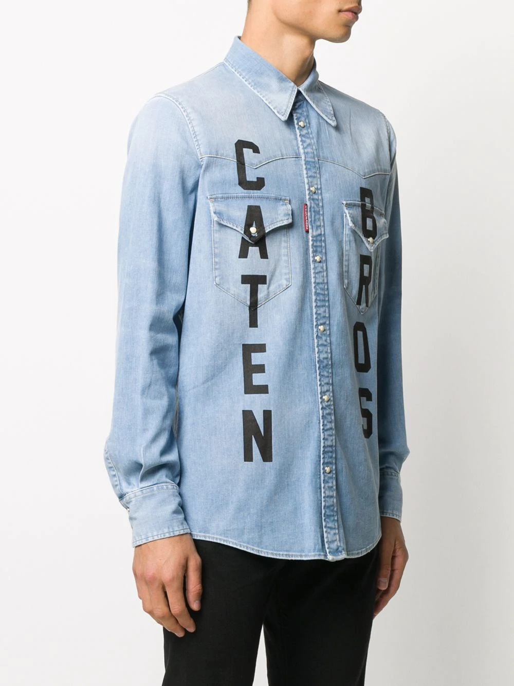 slogan print denim shirt - 3