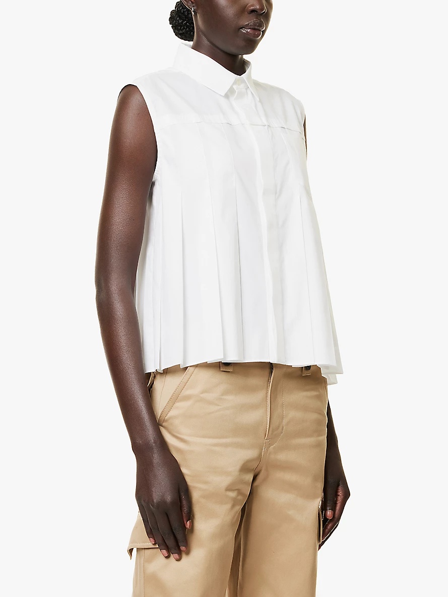 Pleated sleeveless woven-blend shirt - 3