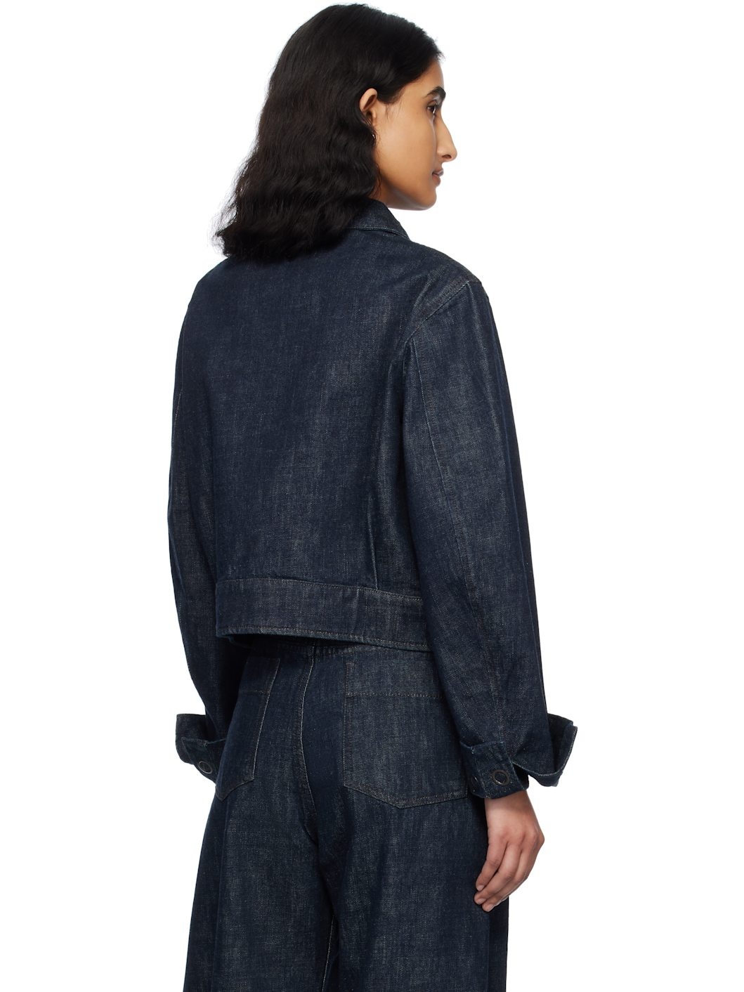 Blue Two-Pocket Cropped Denim Jacket - 3