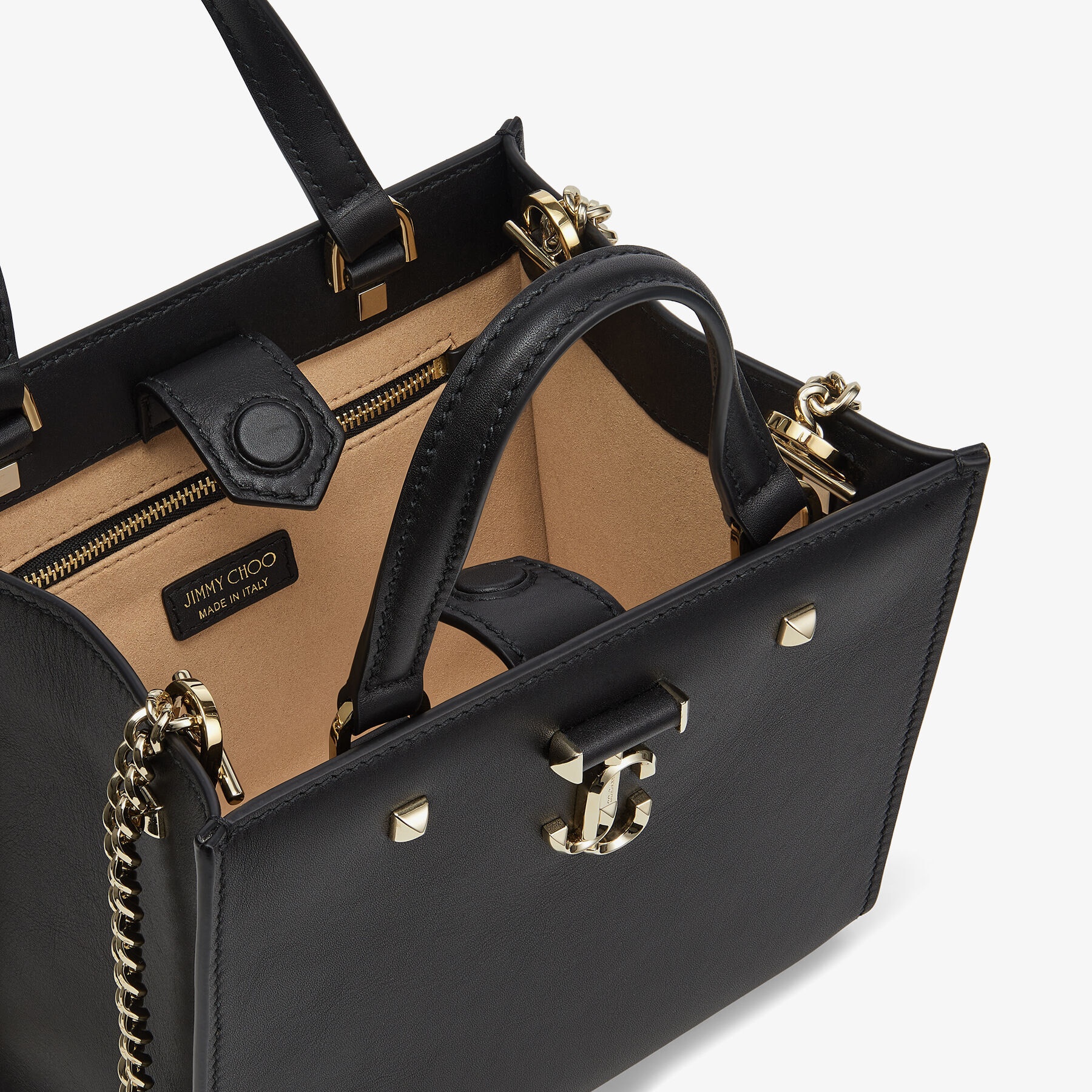 Varenne Tote Bag S
Black Fine Shiny Calf Leather Tote Bag with Light Gold JC Emblem - 3