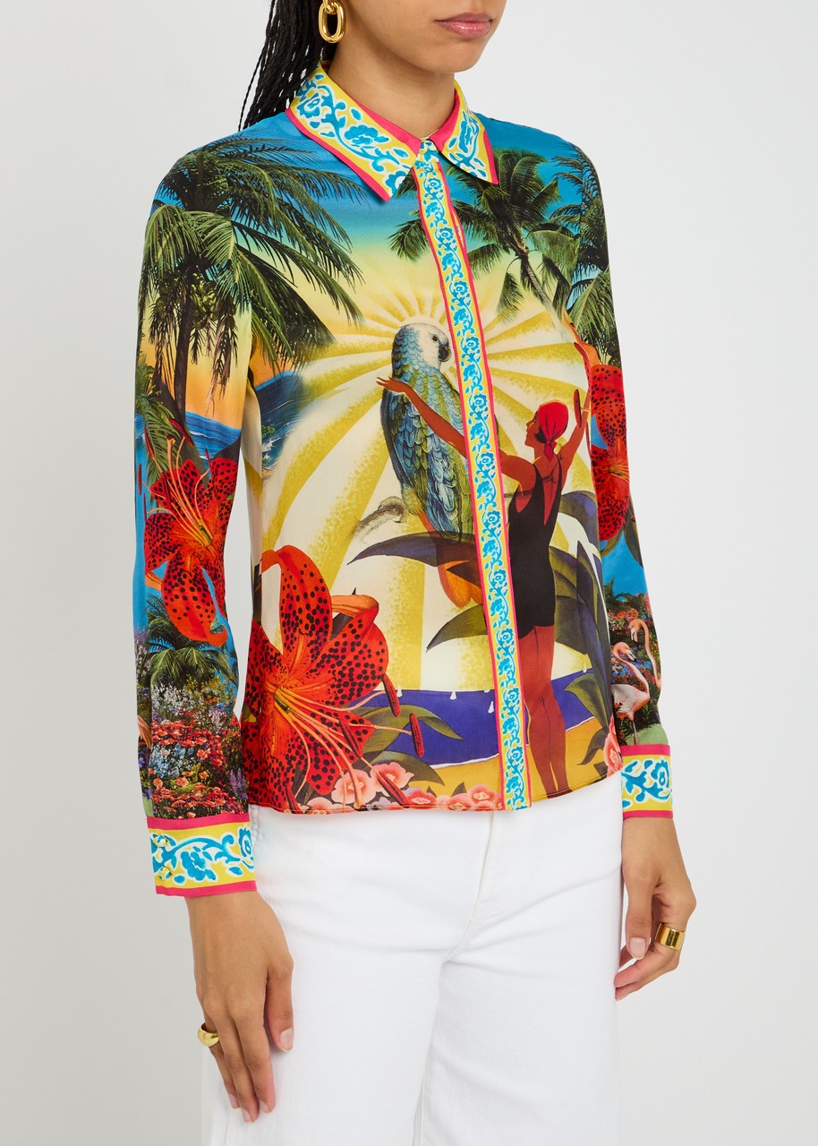 Alice + Olivia Willa Printed Silk Shirt - 2