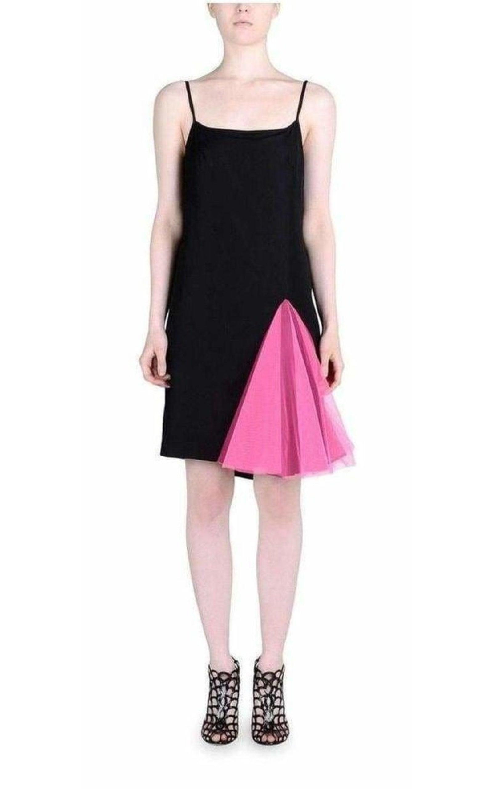 Black Strappy Dress With Neon Pink Godets - 3