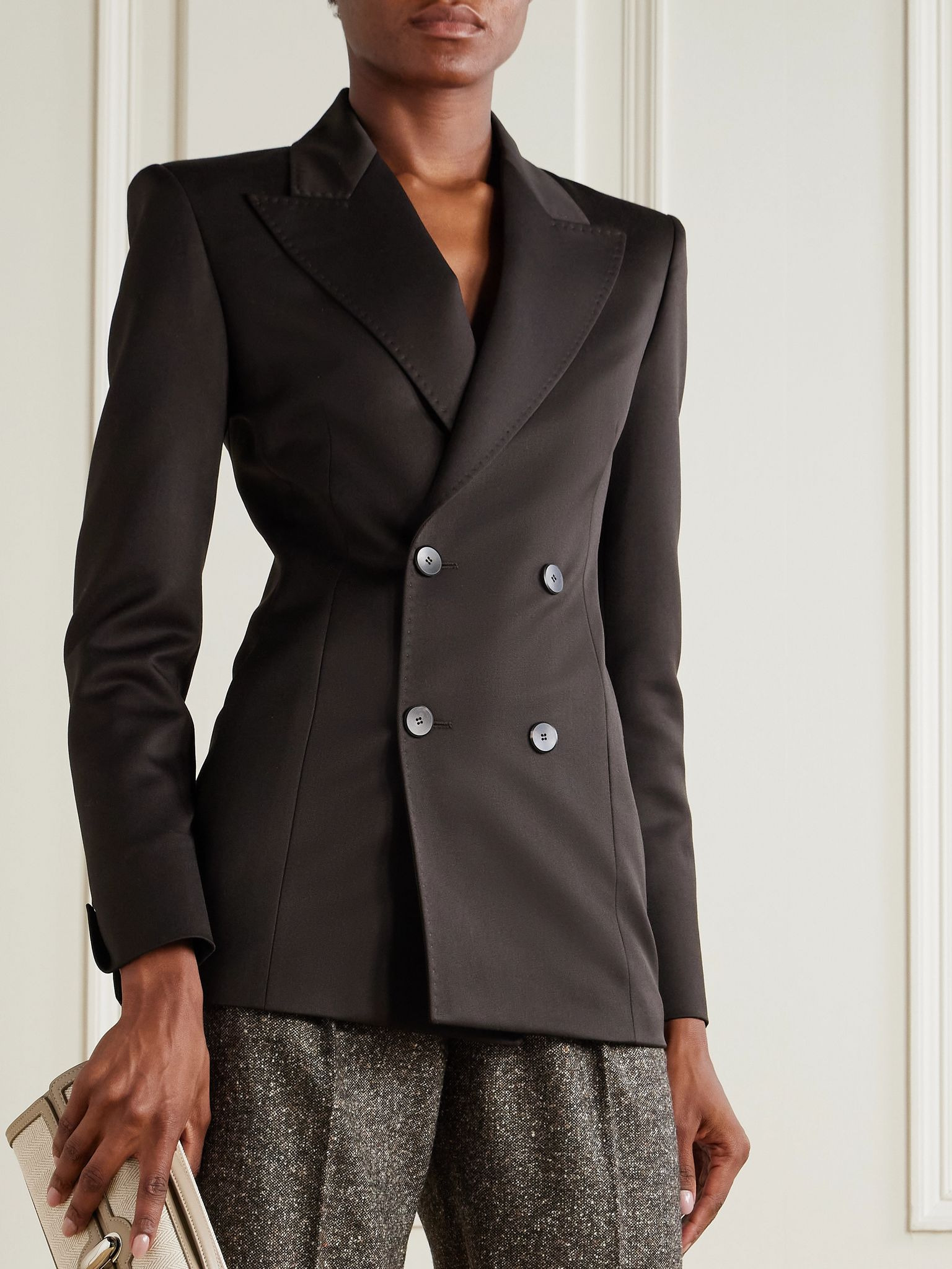 Wool double-breasted blazer Brown - 3