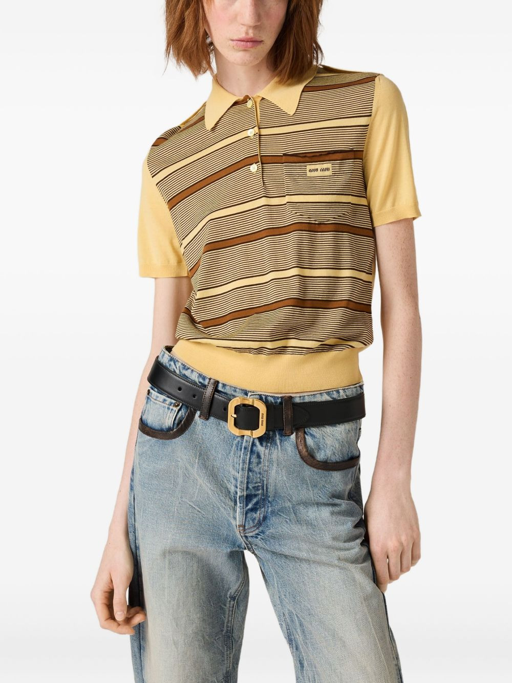 striped intarsia logo polo shirt - 3
