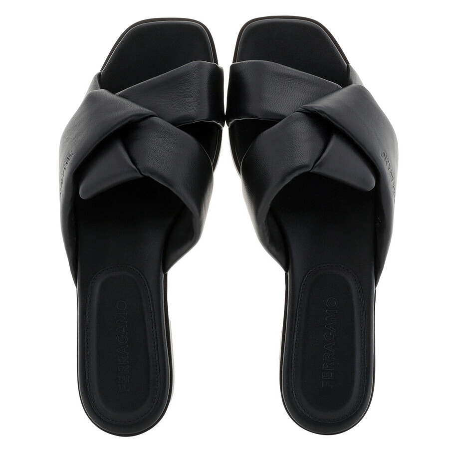 Ferragamo Black Alrai Crossover-Strap Nappa Slides - 3