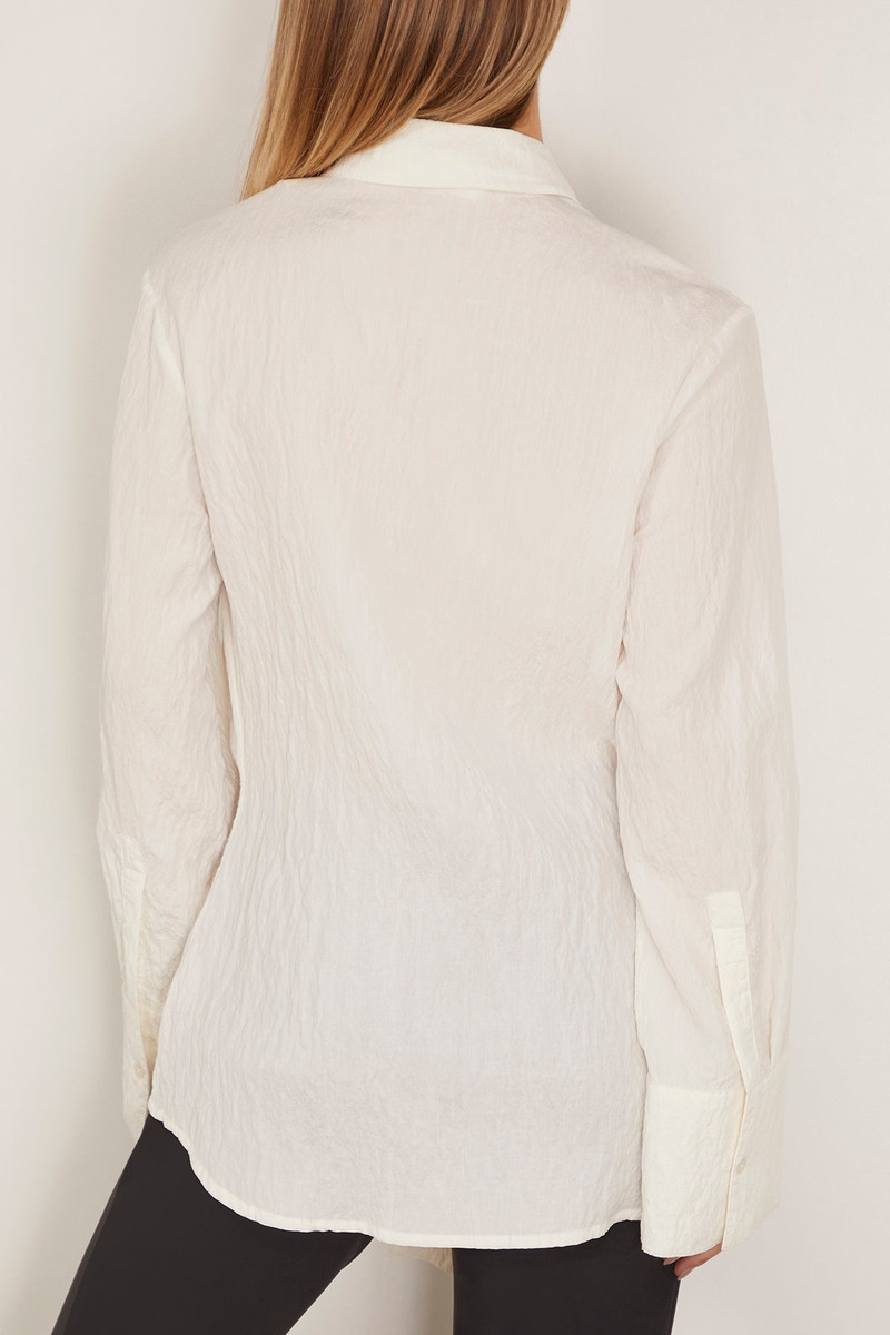 Hammered Silk Knotted Shirt in Off White 4