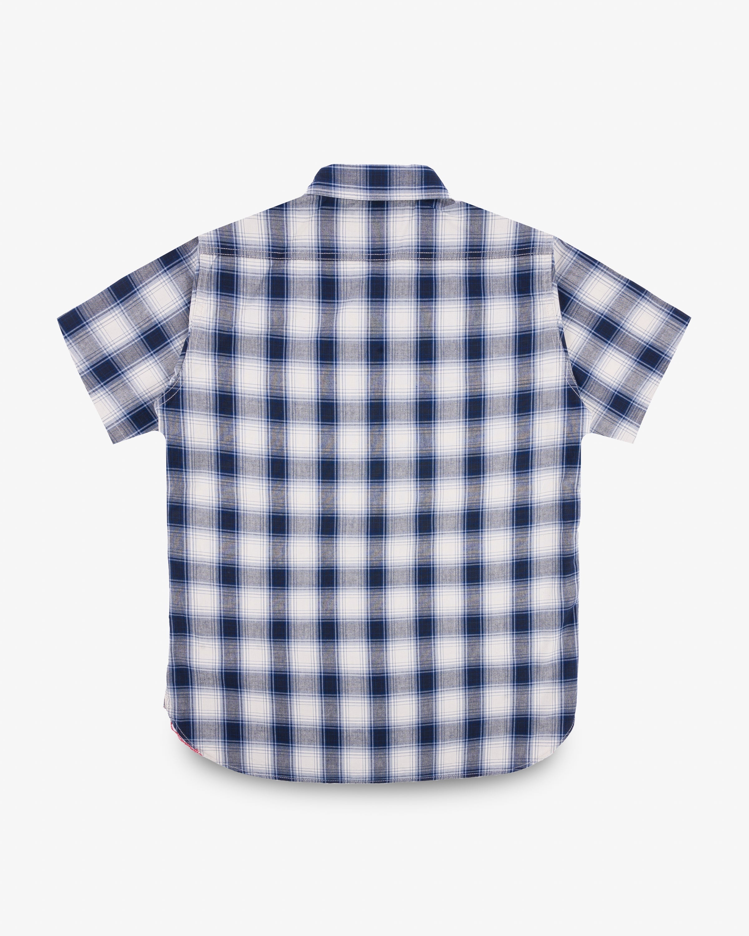 5OZ SELVEDGE SHORT SLEEVED MADRAS CHECK WORK SHIRT - BLUE - 5