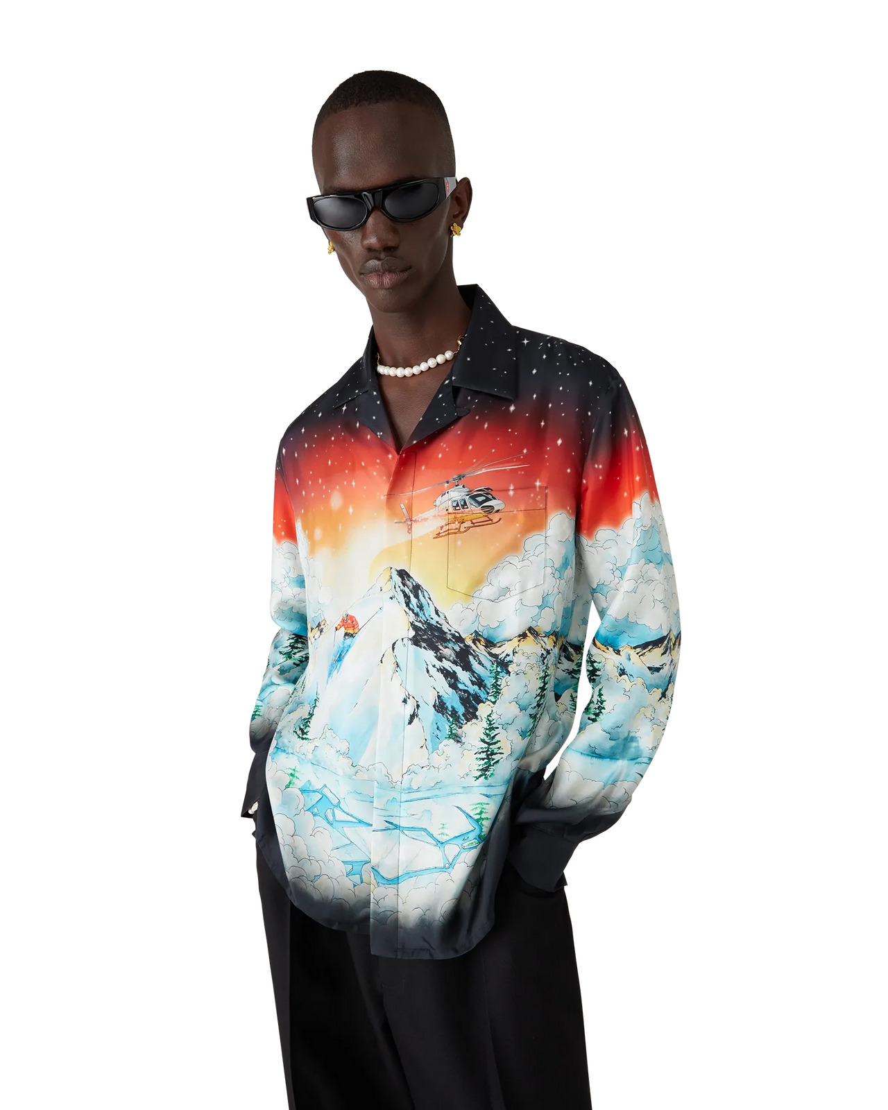 Ski Lake Long Sleeve Silk Twill Shirt | Casablanca Paris - 4