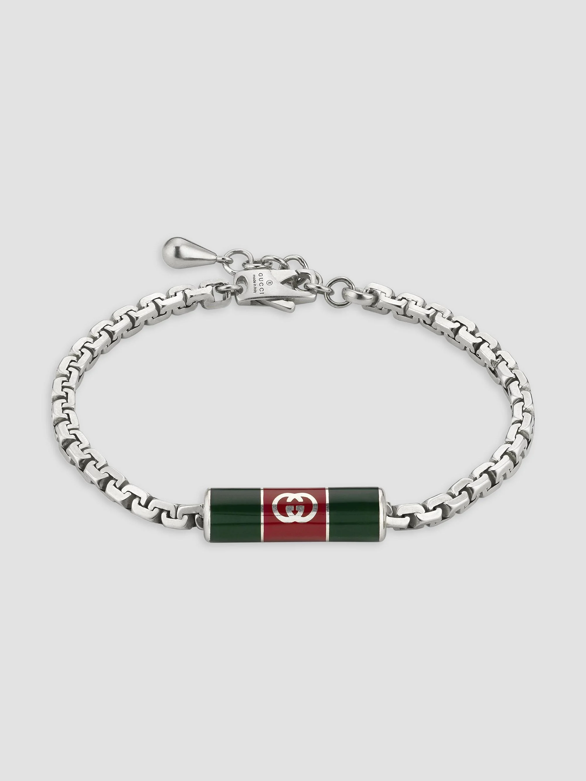 Men's Cylindrical Web Chain Bracelet - Silver Green Enamel - 1