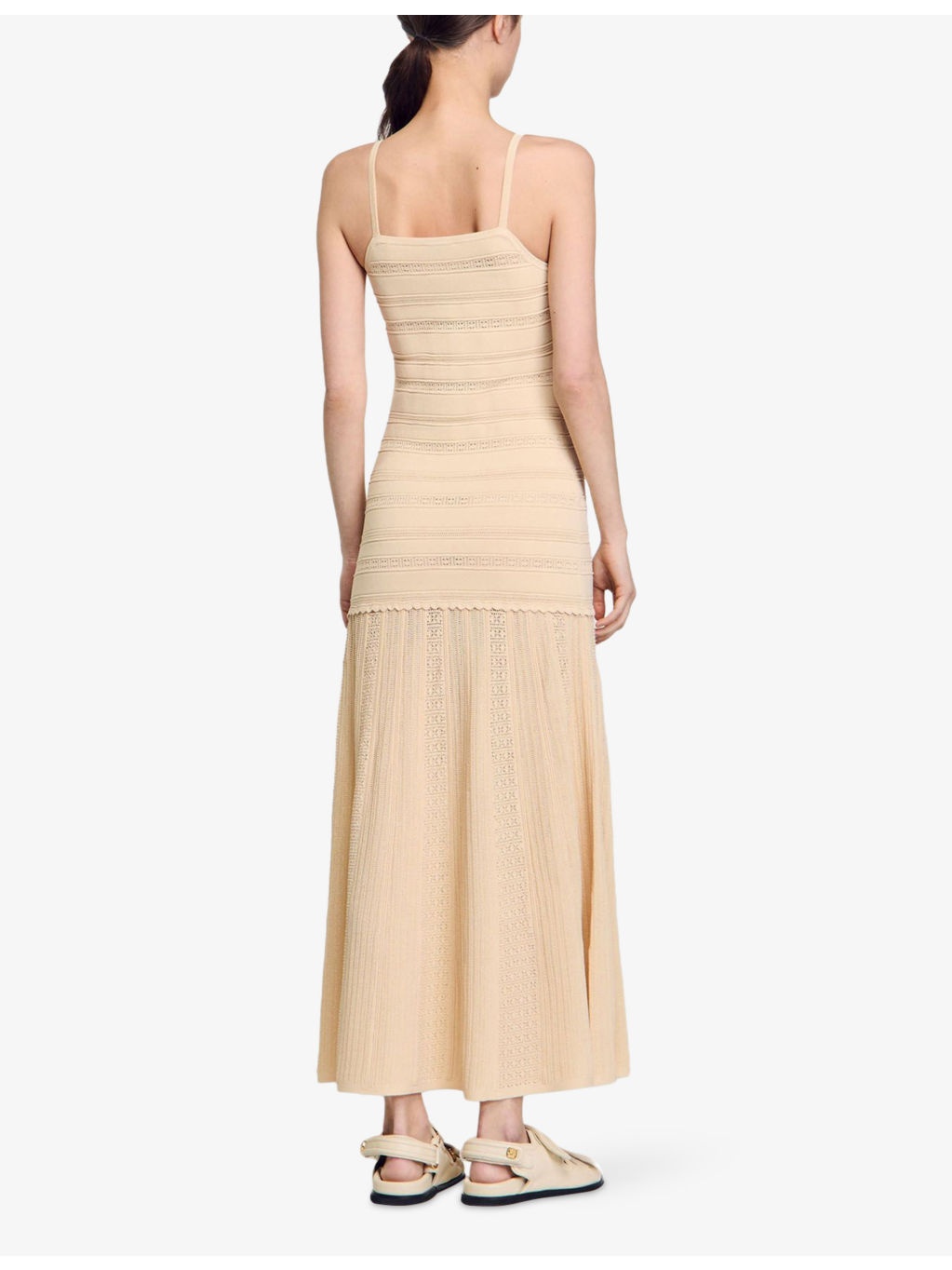 Pointelle-Pattern Flared-Hem Stretch-Knit Maxi Dress - 4