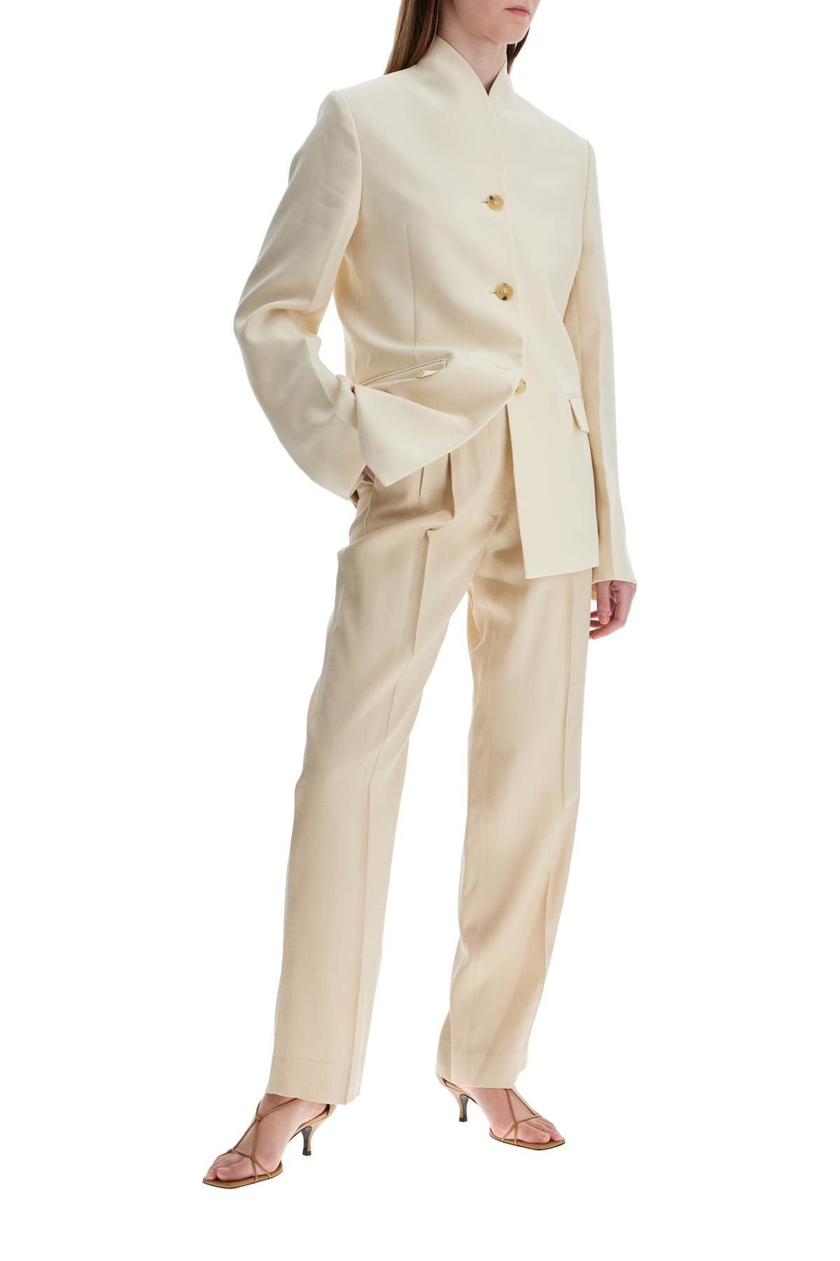 SS25【TOTEME】Beige Viscose Blazer High collar Loose Fit Totême BEIGE VISCOSE BLAZER WITH HIGH COLLAR | residenza725