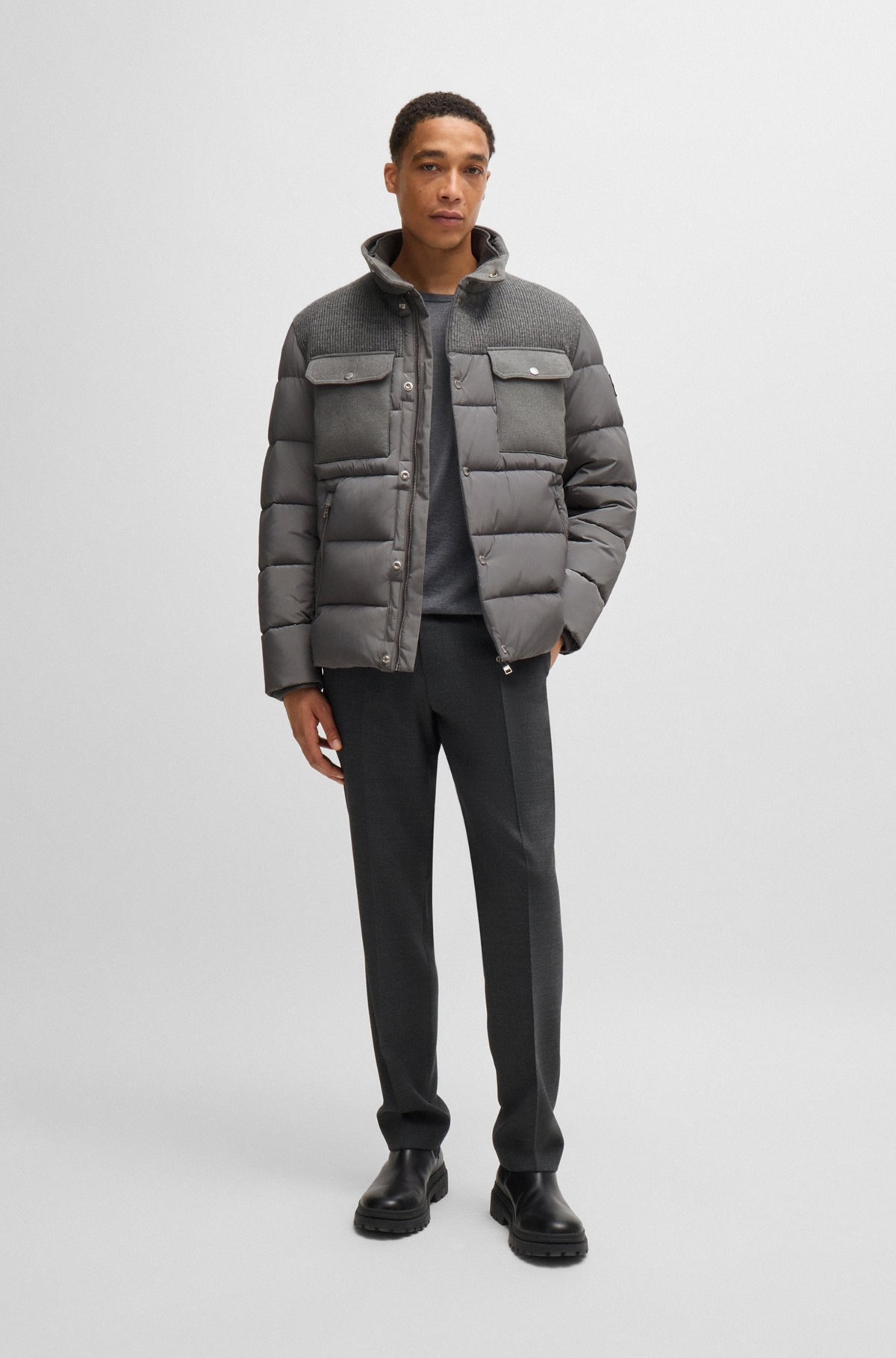 WATER-REPELLENT REGULAR-FIT JACKET IN MIXED MATERIALS - 3