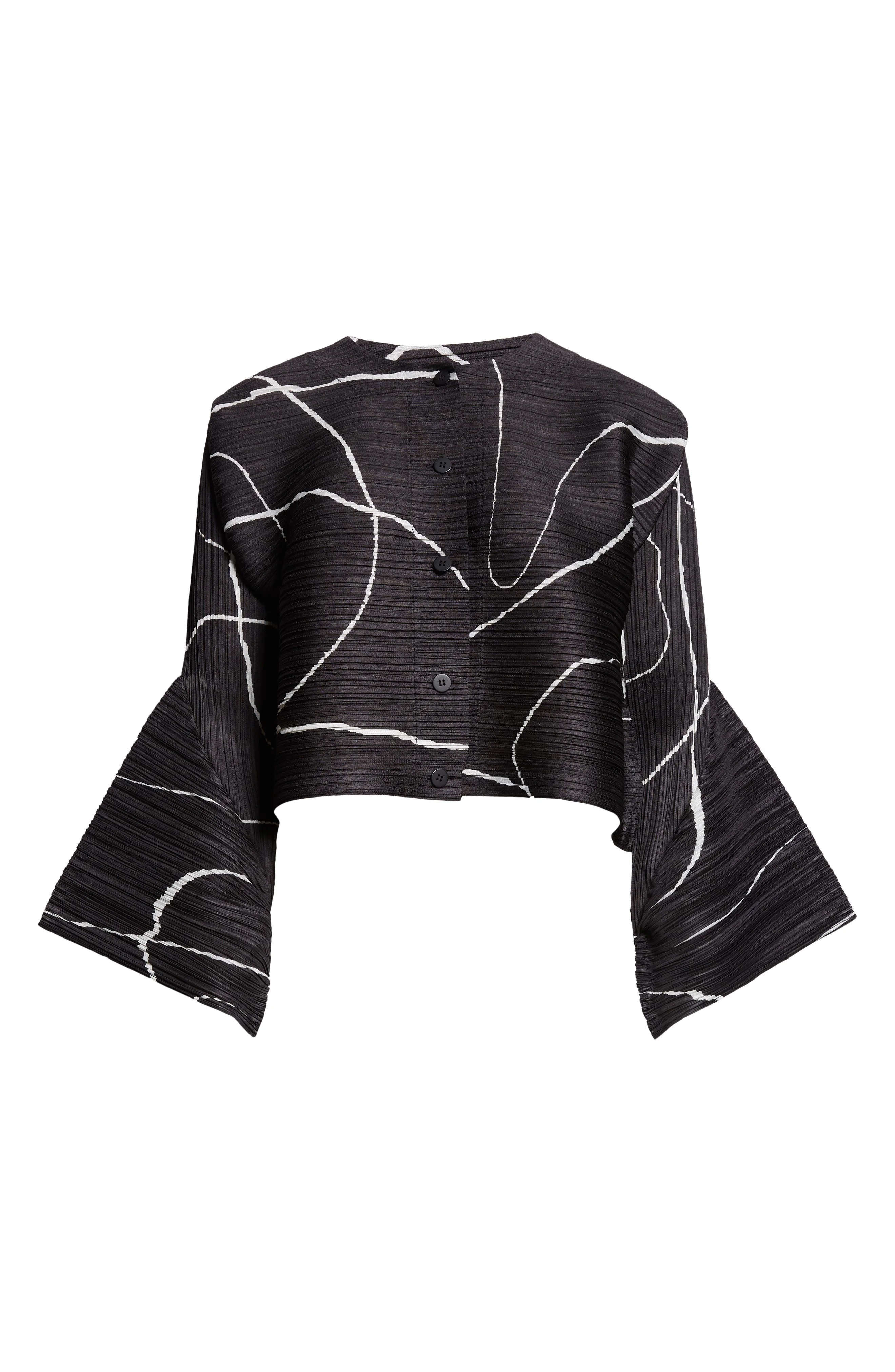 Pleats Please Issey Miyake Pause Print Pleated Cardigan in Black at Nordstrom - 1