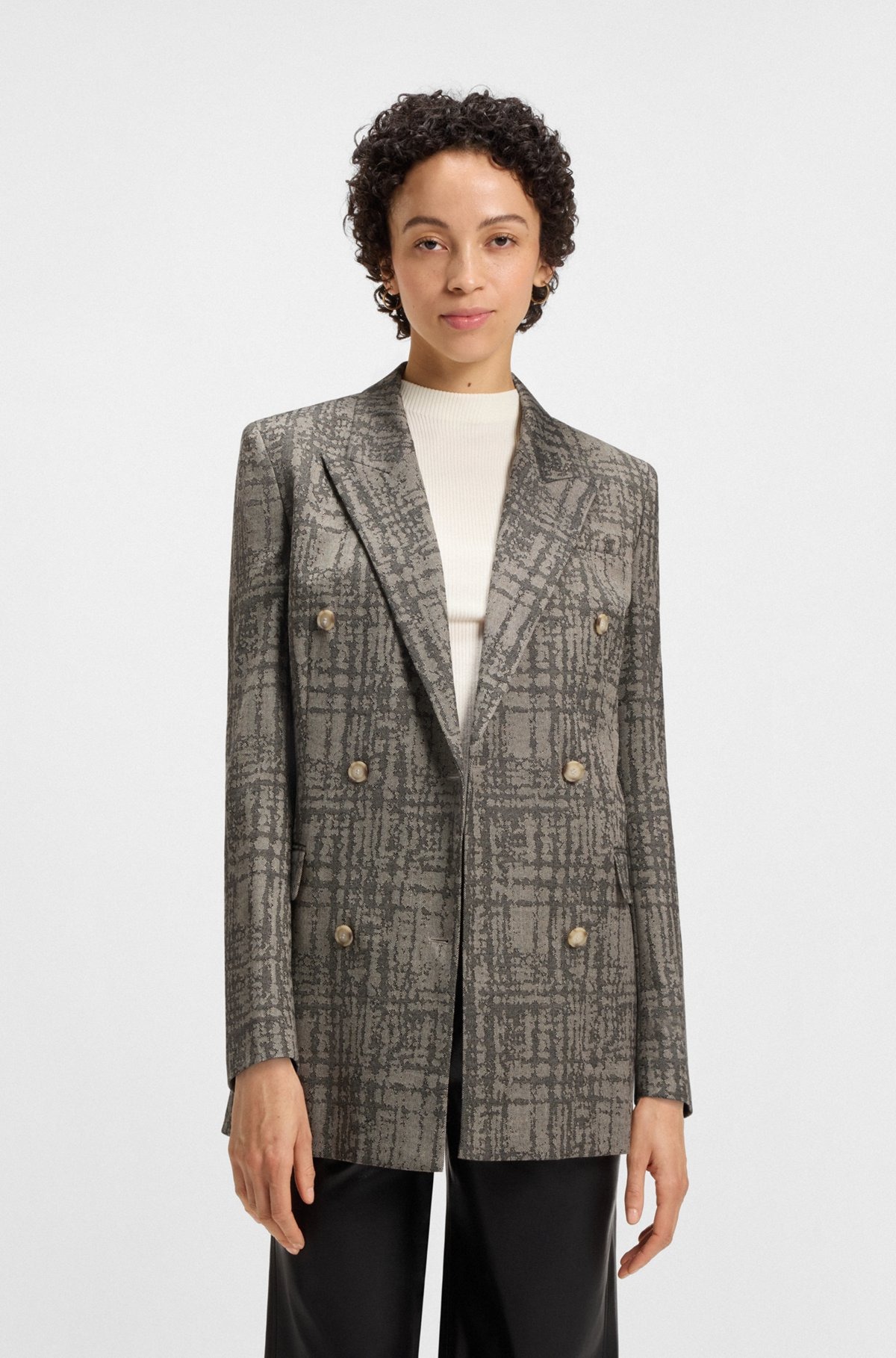 REGULAR-FIT BLAZER WITH HERRINGBONE CHECK - 2