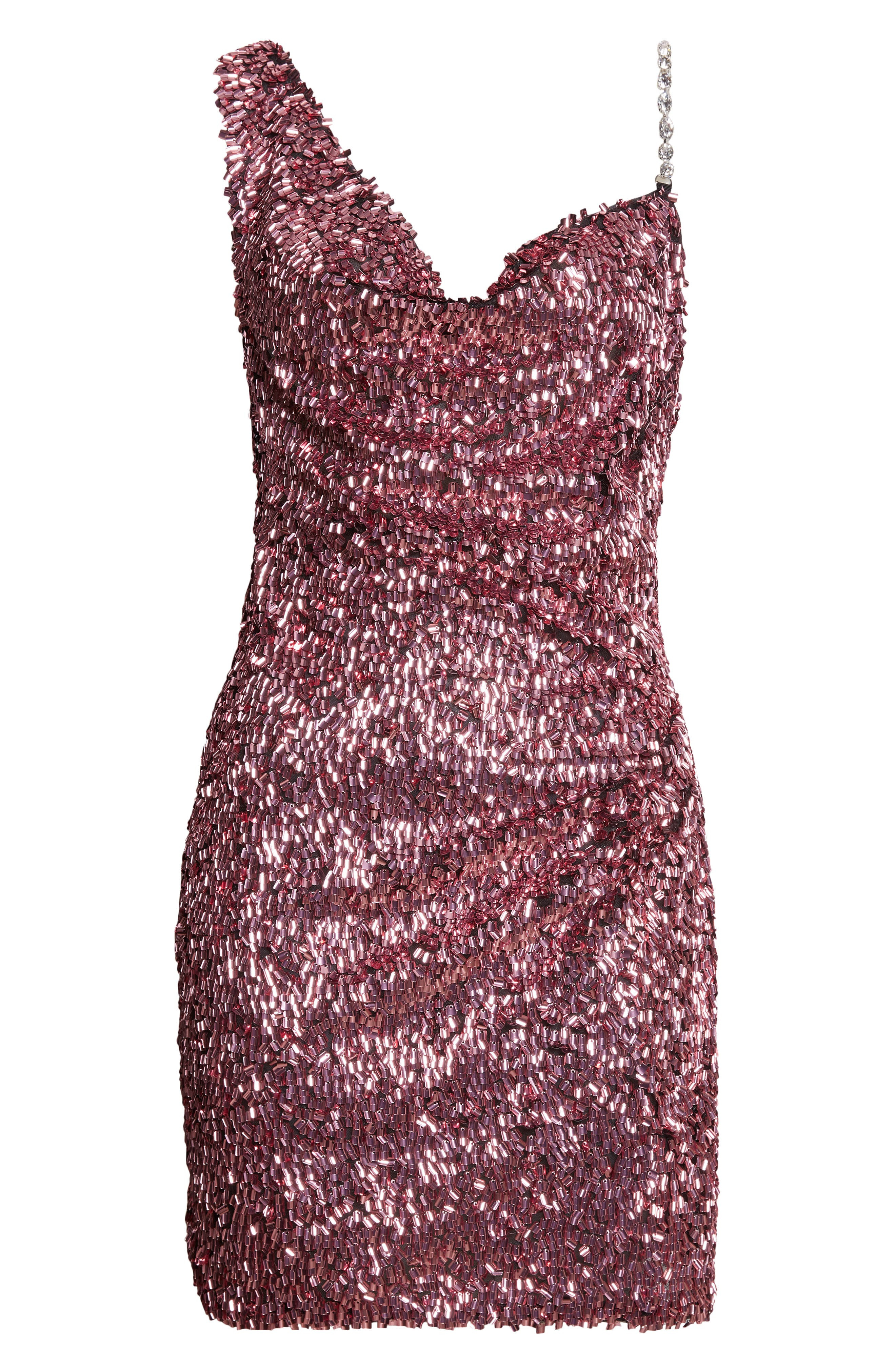 Area Crystal Strap Sequin Minidress in Metallic Rose at Nordstrom - 5