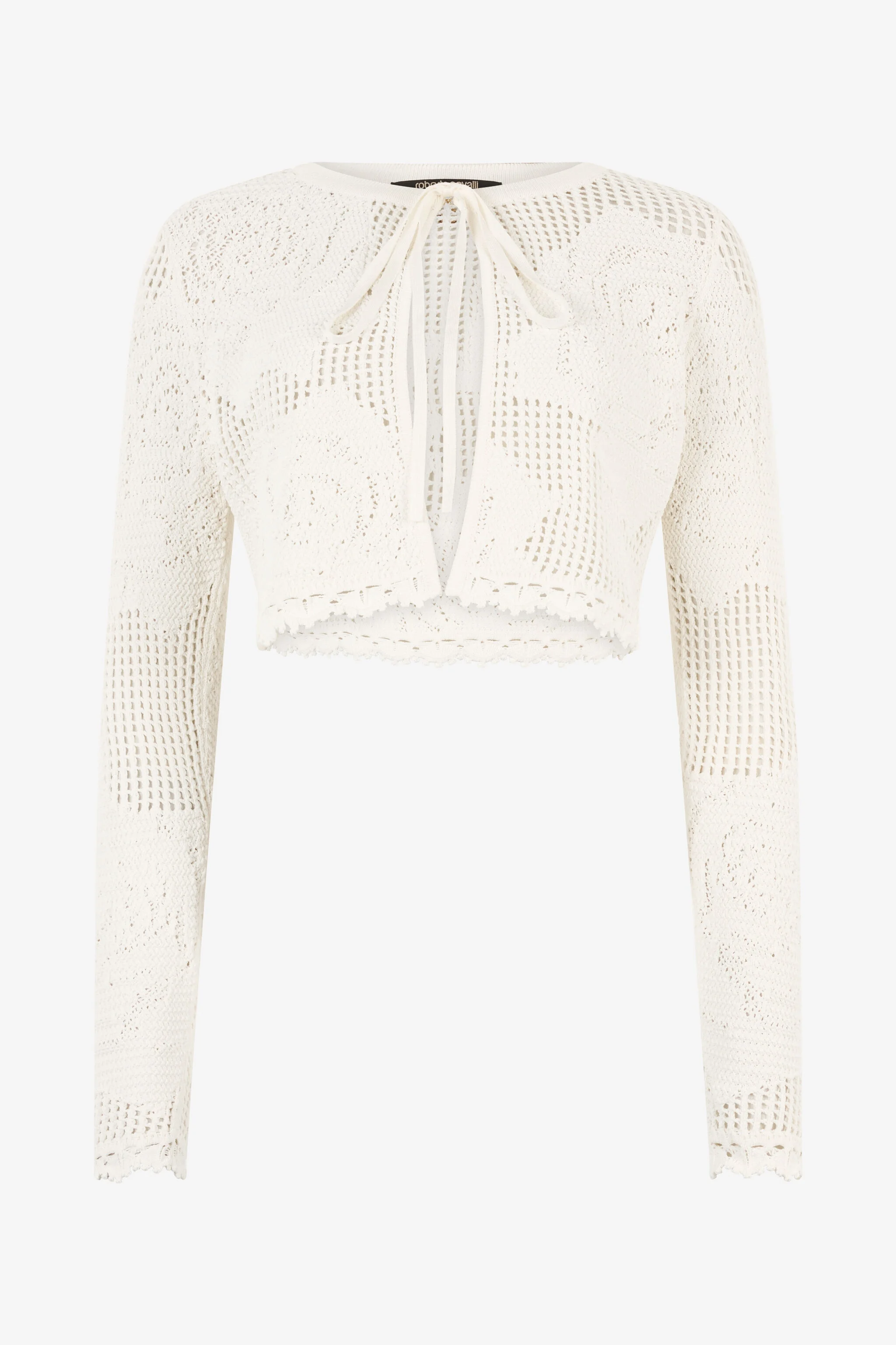 Openwork Cropped Cardigan With Roses - 1