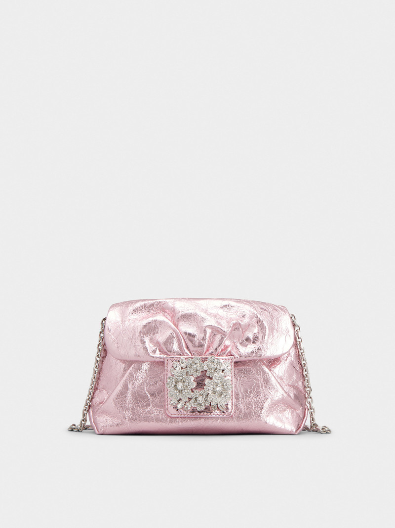 Drapé Bouquet Strass Buckle Micro Bag in Leather 1
