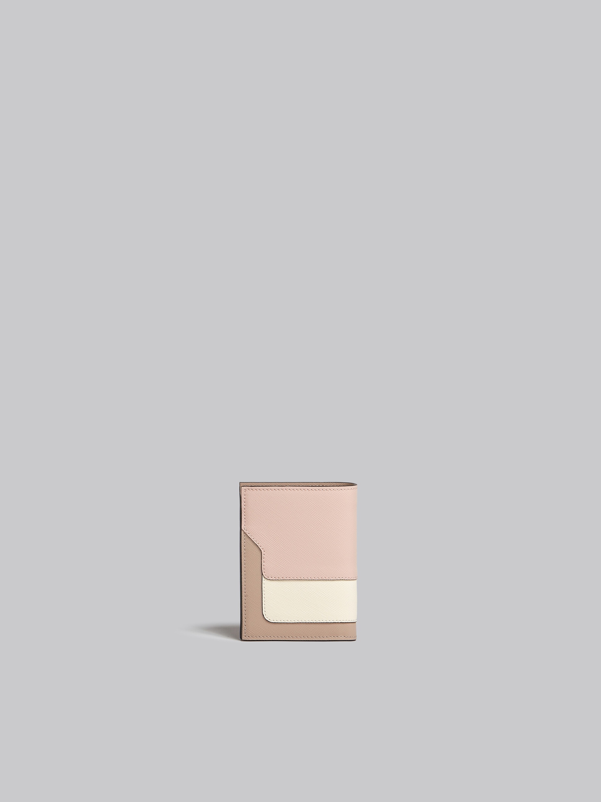 PINK, WHITE AND BEIGE SAFFIANO LEATHER BI-FOLD WALLET - 3