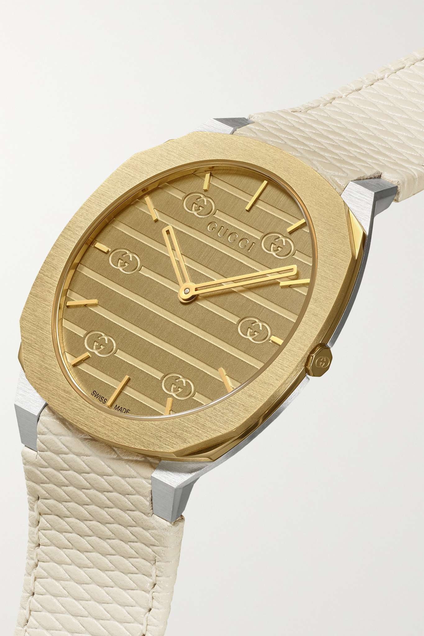 25H 34mm textured-leather, gold-plated and stainless steel watch - 3