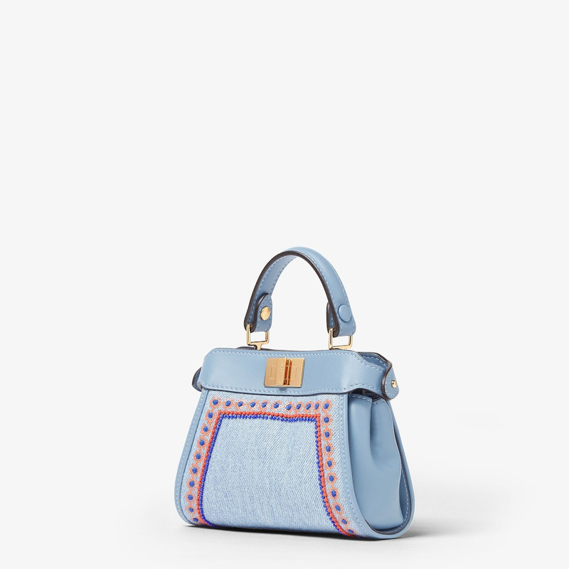 Nano Peekaboo Light blue denim miniature bag with multicolor embroidery 4