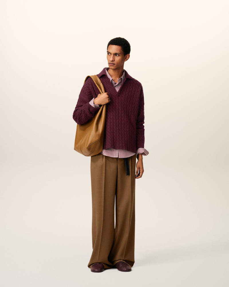 AMI Paris BURGUNDY WOOL CABLES KNIT POLO outlook