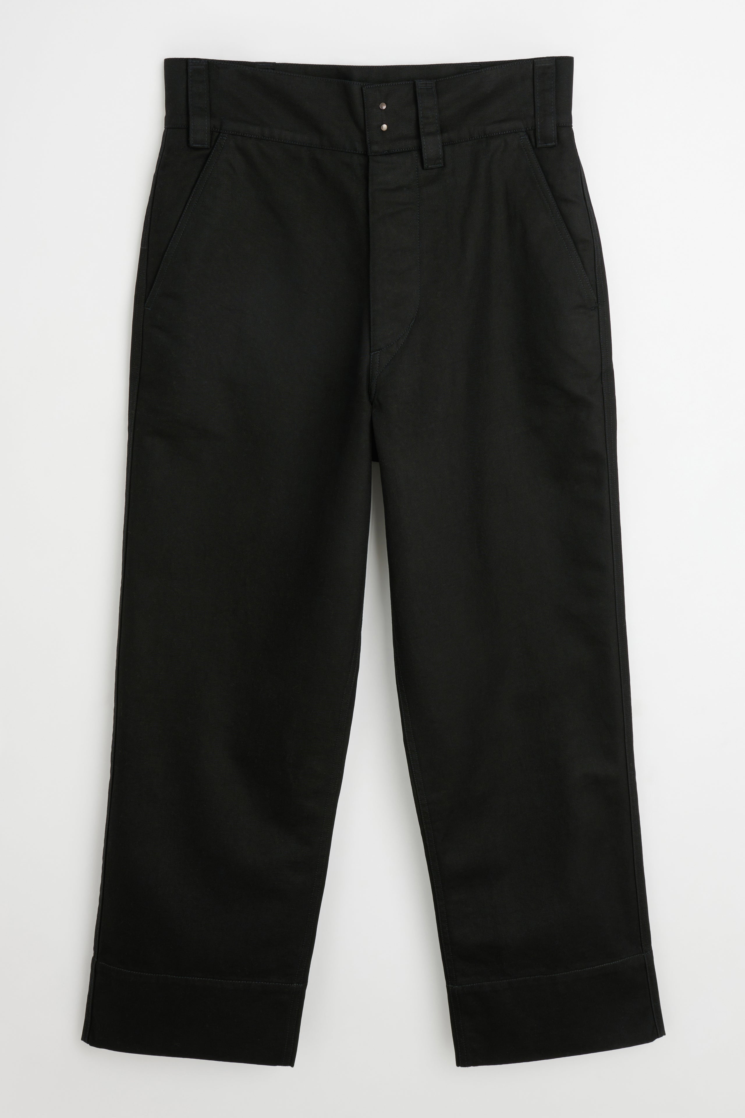 MARGARET HOWELL MHL WIDE WAISTBAND TROUSER MATT COTTON DRILL OFF BLACK - 6