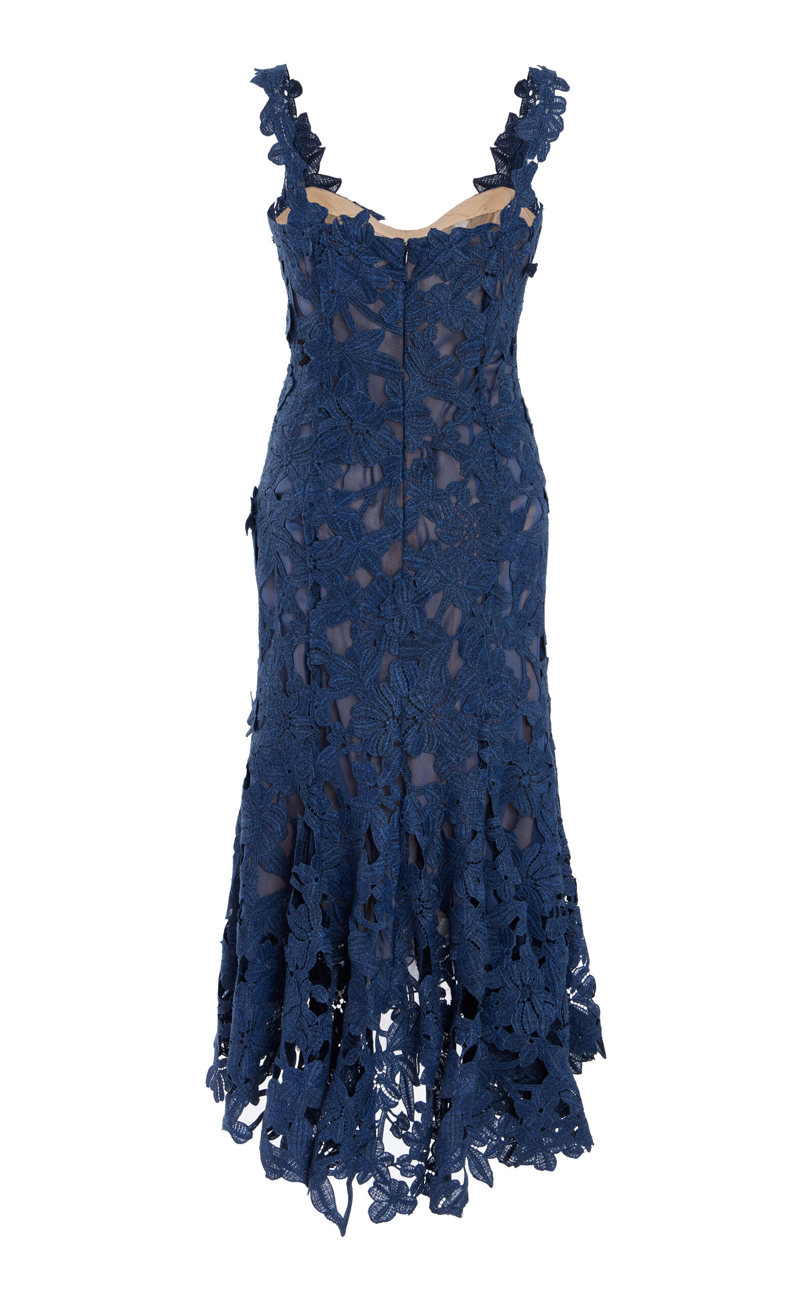 Asymmetric Floral Guipure Midi Dress blue - 5