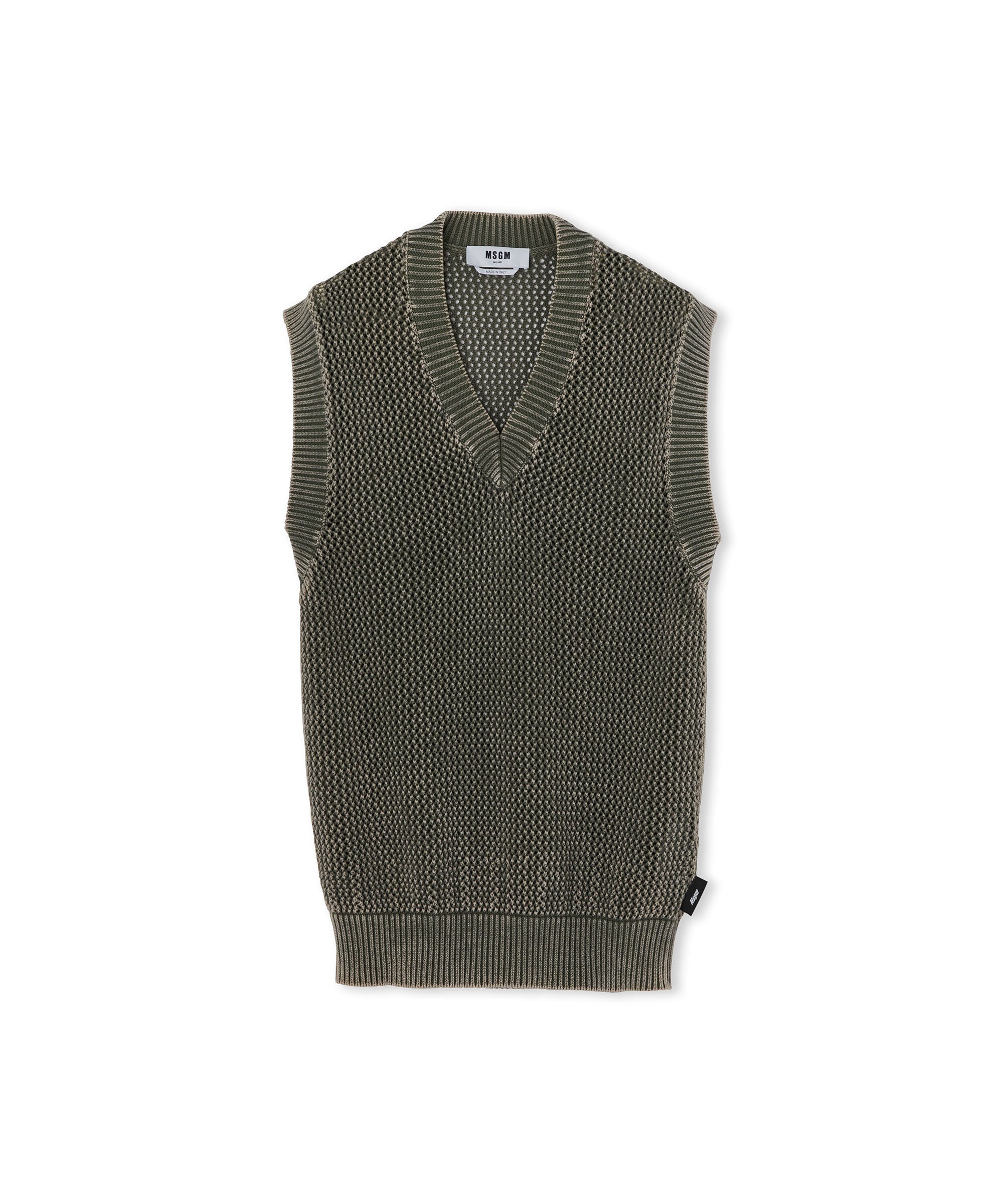 Knit cotton overdyed vest with mesh - 2