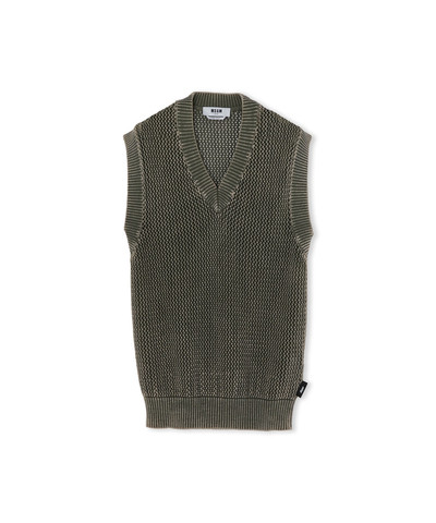 MSGM Knit cotton overdyed vest with mesh outlook