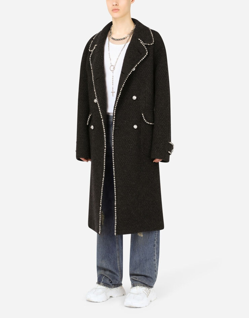 Double-breasted wool knit coat with pearls 6