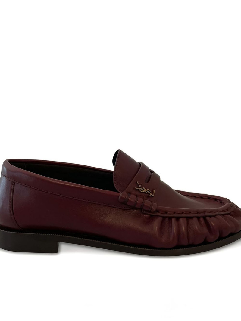 SAINT LAURENT logo-plaque pleated-effect loafers outlook