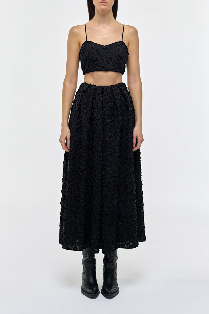 GABRIELA HEARST Zelia Embroidered Leaves Maxi Skirt in Black Linen outlook