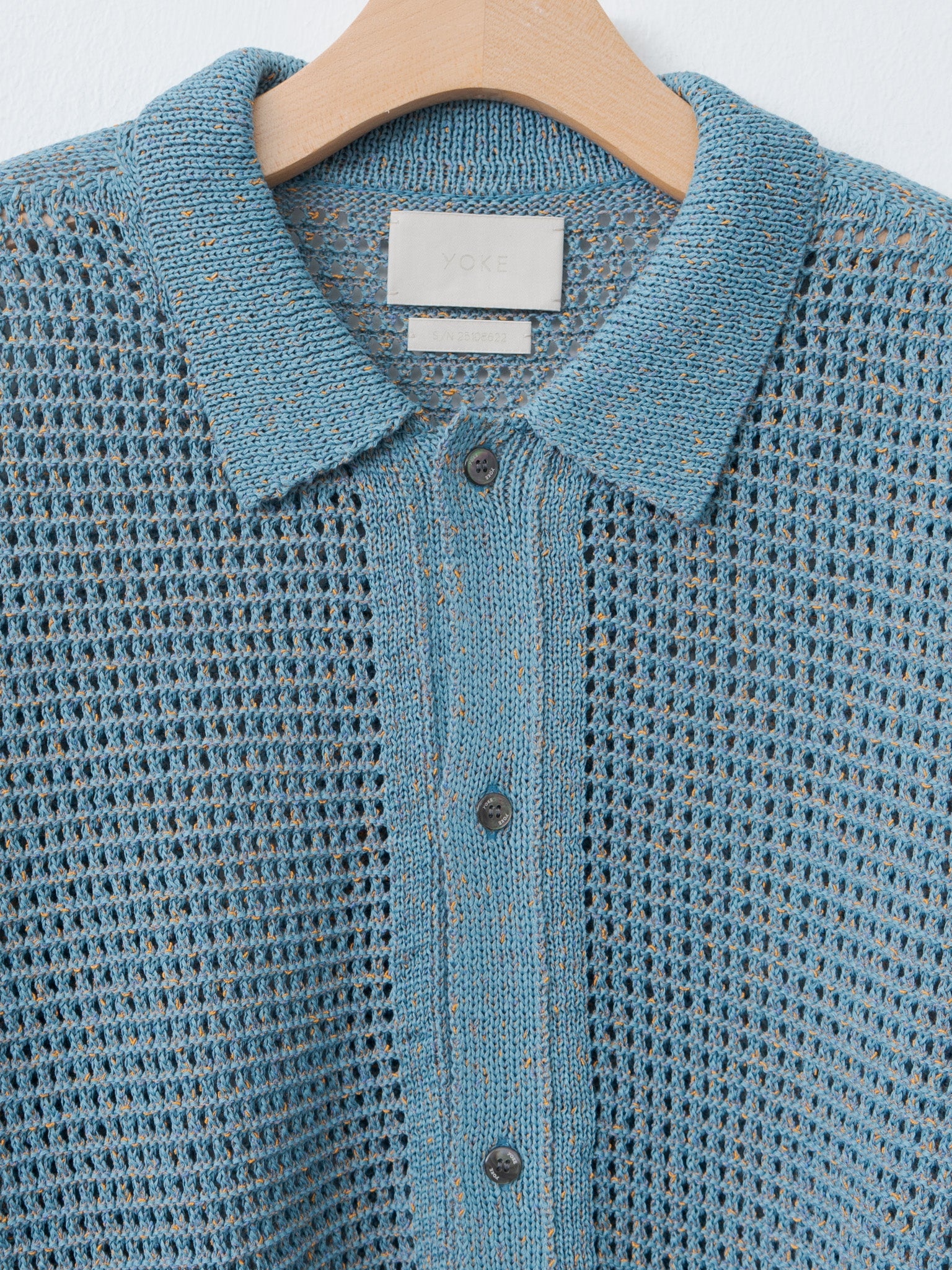 Mesh Knitted Shirt Cardigan - Blue - 5