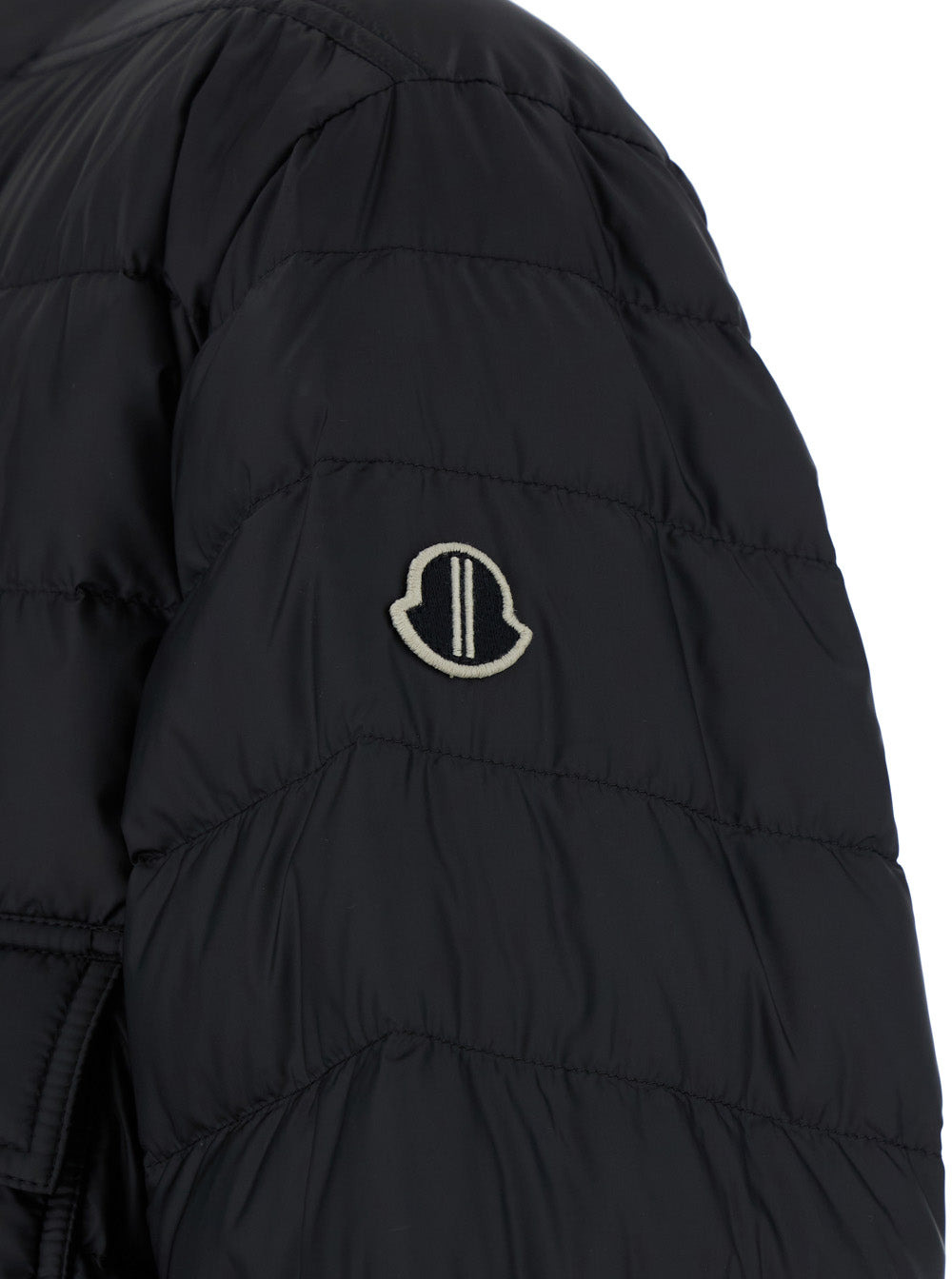 Rick Owens X Moncler Men Black Down Jacket With Logo Patch On The Sleeve And Snap Buttons In Tech Fa - 3