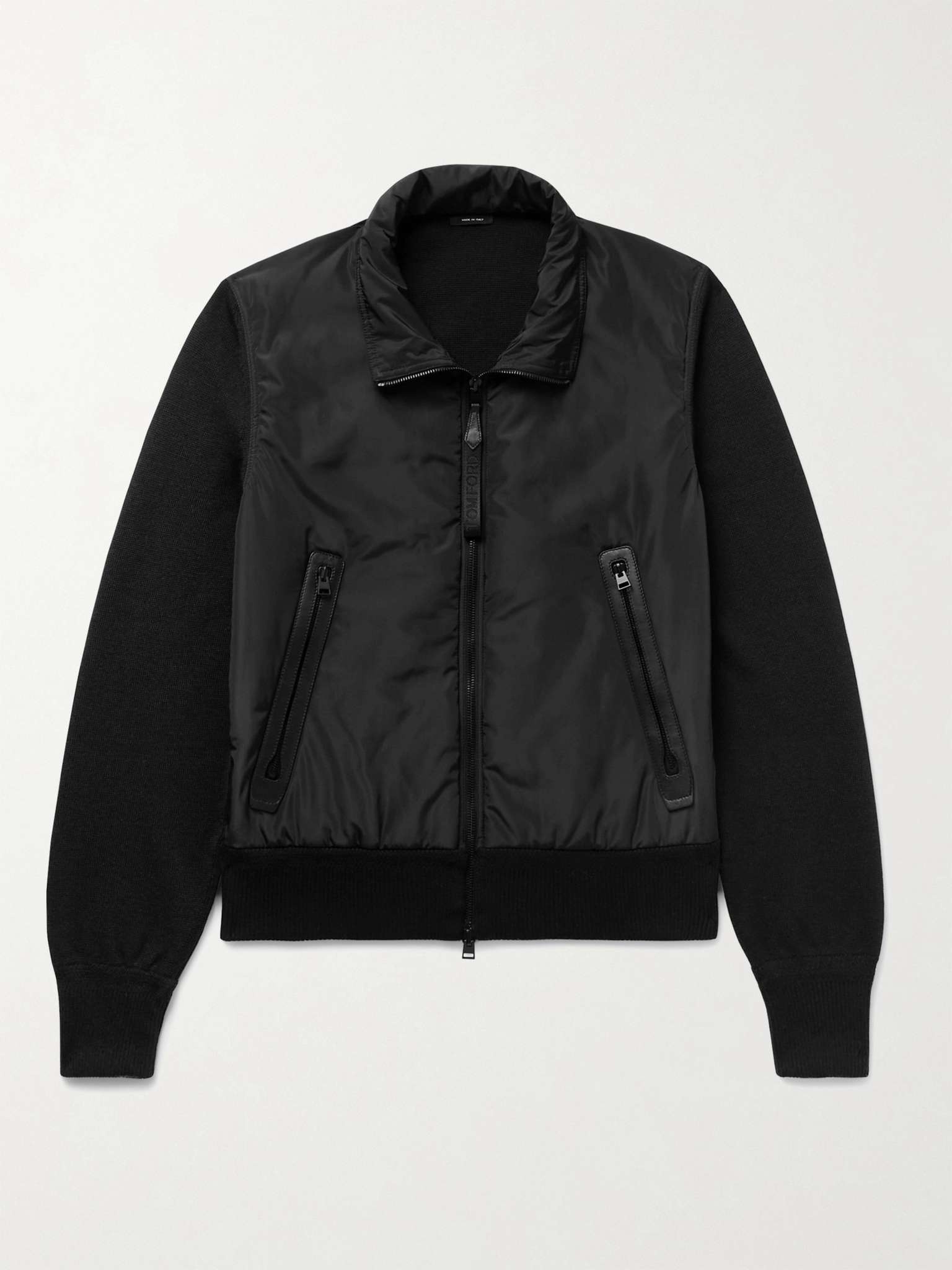 Leather-Trimmed Wool and Shell Blouson Jacket - 1